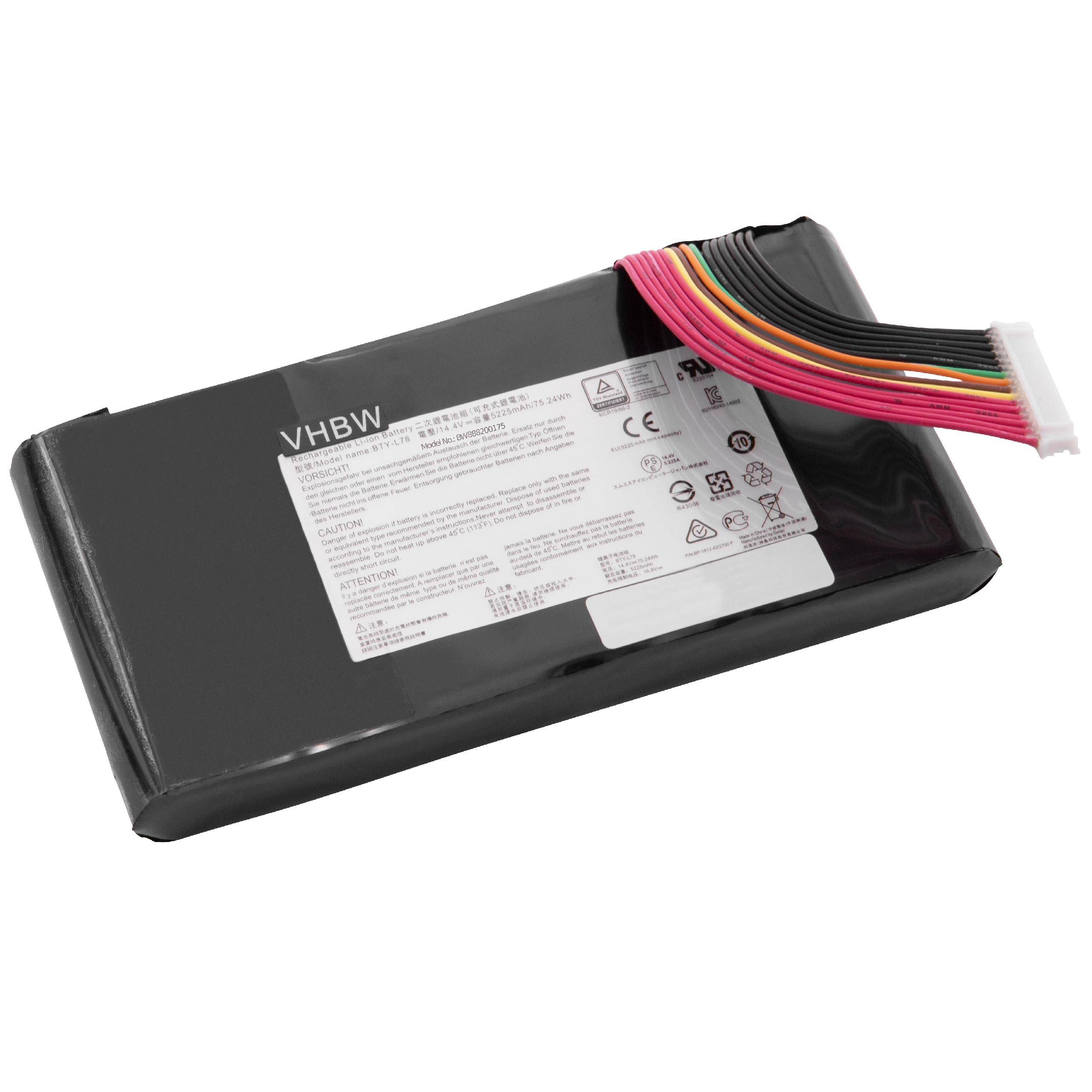 vhbw Akku kompatibel mit MSI WT75 8SK-025CA, WT75 8SK-026CA, WT75 8SK-032PL, WT75 8SK-022PT Notebook (5225 mAh, 14,4 V, Li-Ion)