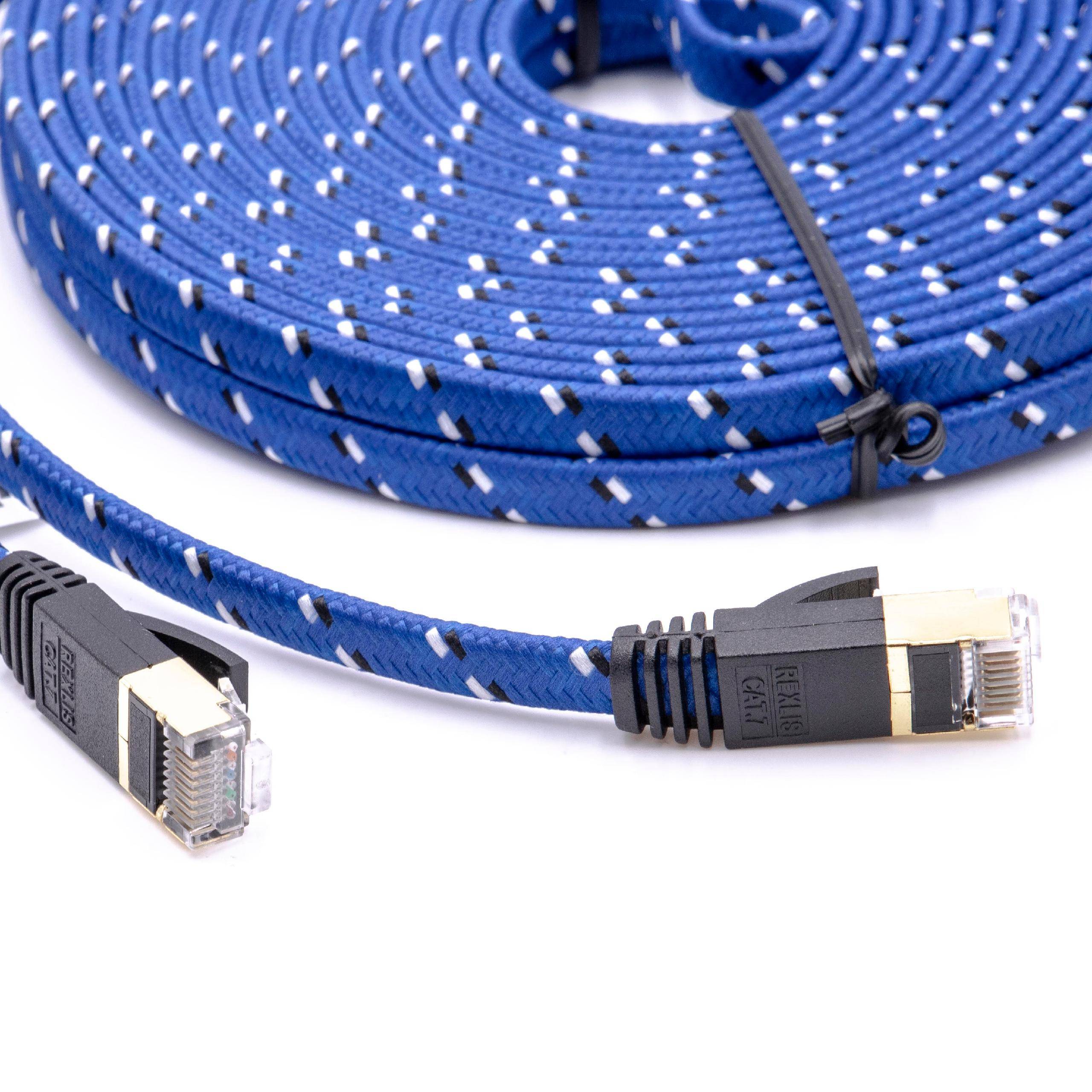 vhbw Netzwerkkabel LAN Kabel Patchkabel Cat7 | 10 m Blau, Flach
