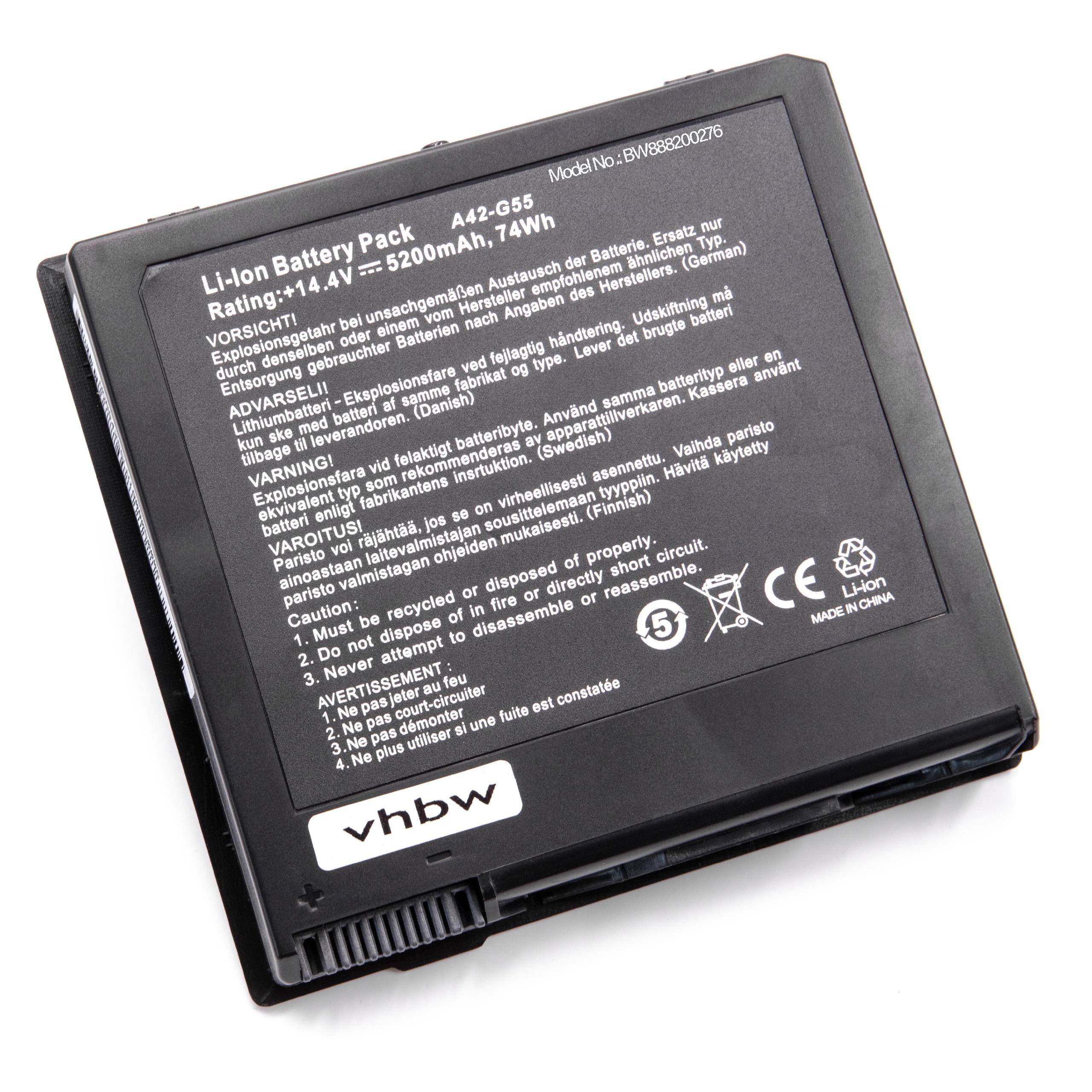 vhbw Akku Ersatz für Asus 0B110-00080000, A42-G55, B056R014-0037 für Notebook (5200mAh, 14,4V, Li-Ion)