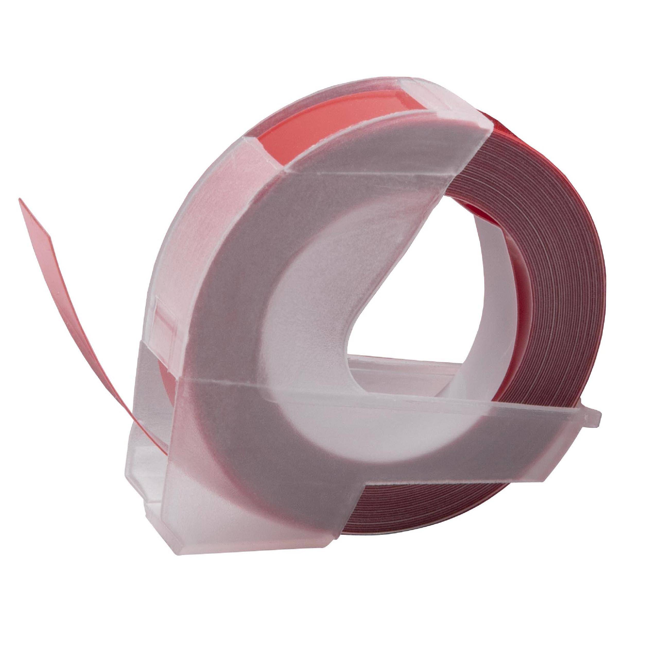 vhbw 3D Prägeband-Schriftband-Kassette kompatibel mit Dymo 15447, 1535, 1540, 1550, 1570, 1575 Etiketten-Drucker 3m x 9mm Weiß auf Rot