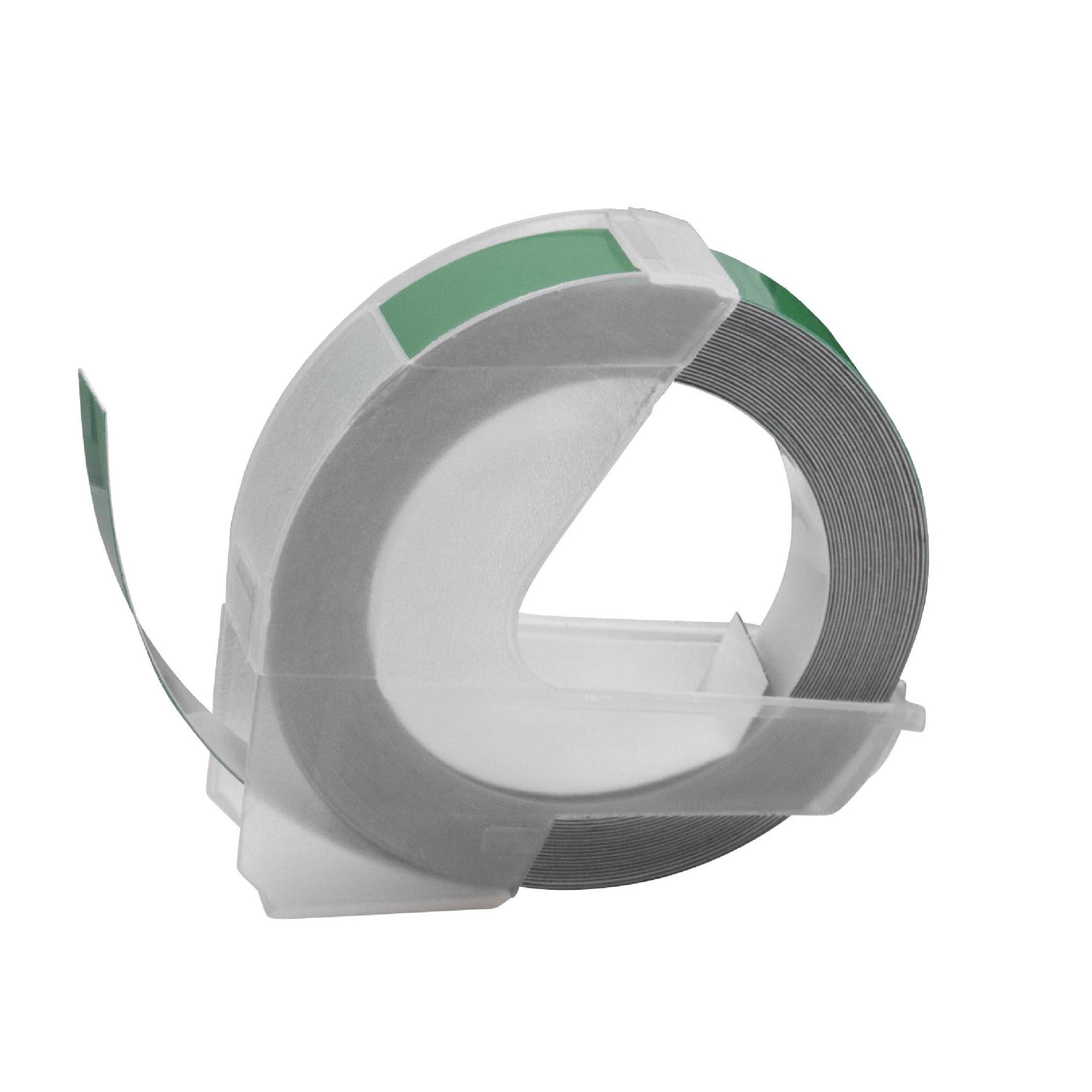 vhbw 3D Prägeband-Schriftband-Kassette kompatibel mit Dymo 15447, 1535, 1540, 1550, 1570, 1575 Etiketten-Drucker 3m x 9mm Weiß auf Grün