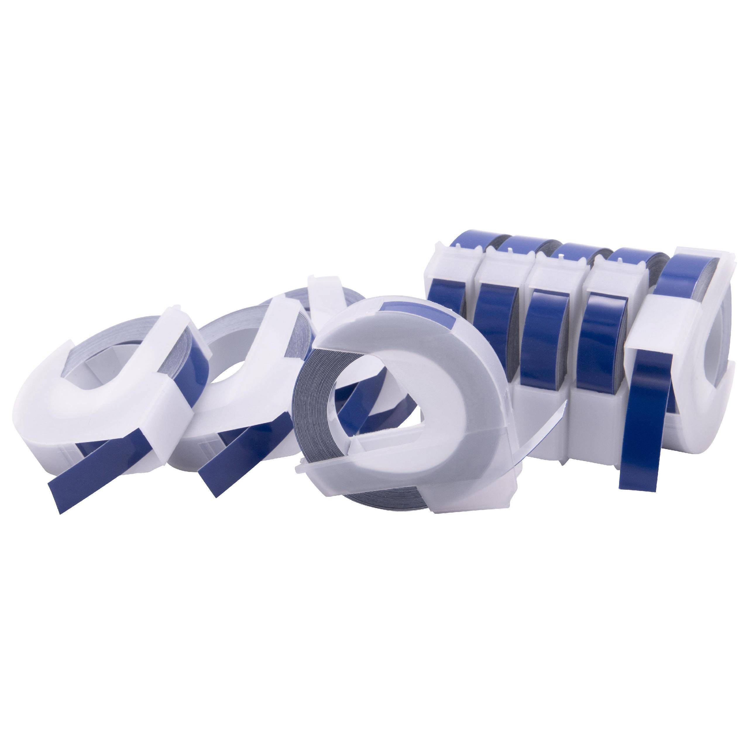 vhbw 10x 3D Prägeband-Schriftband-Kassette kompatibel mit Typo Clic Etiketten-Drucker 3m x 9mm Weiß auf Blau