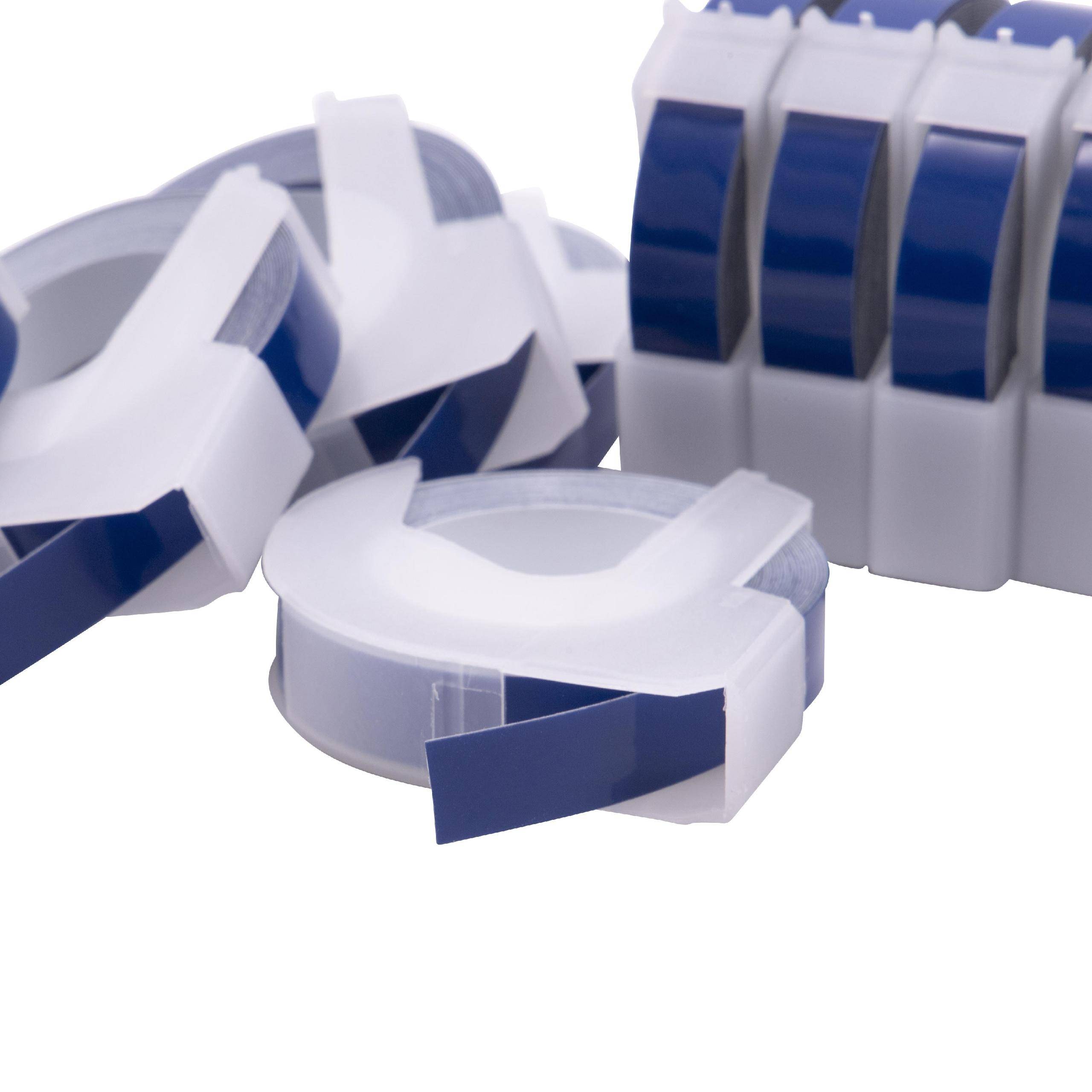 vhbw 10x 3D Prägeband-Schriftband-Kassette kompatibel mit Dymo 1535,, 1540, 1550, 1570, 1575, 1745 Etiketten-Drucker 3m x 9mm Weiß auf Blau