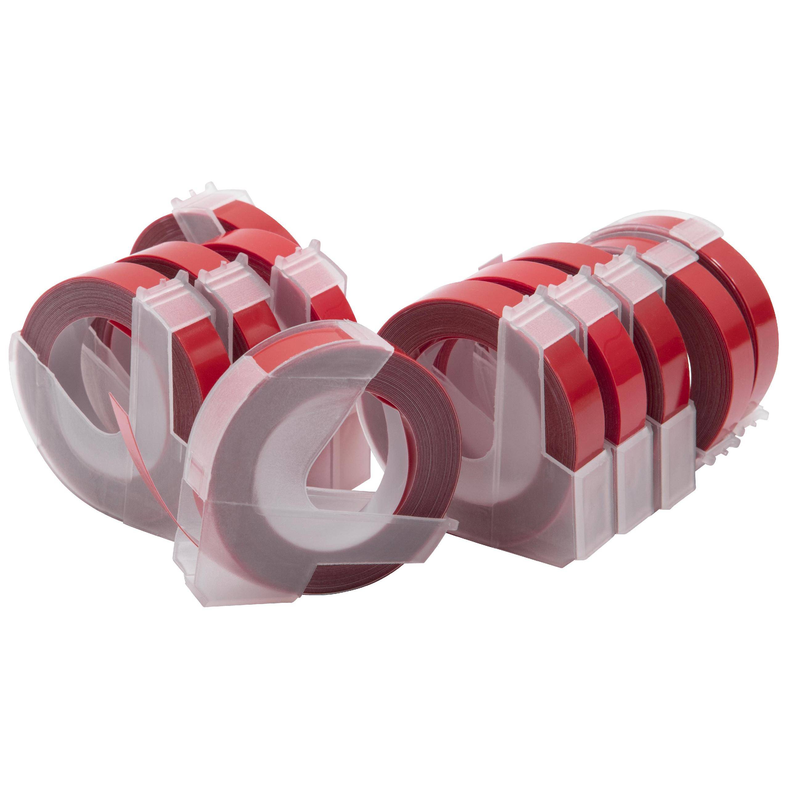 vhbw 10x 3D Prägeband-Schriftband-Kassette kompatibel mit Dymo 1535,, 1540, 1550, 1570, 1575, 1745 Etiketten-Drucker 3m x 9mm Weiß auf Rot