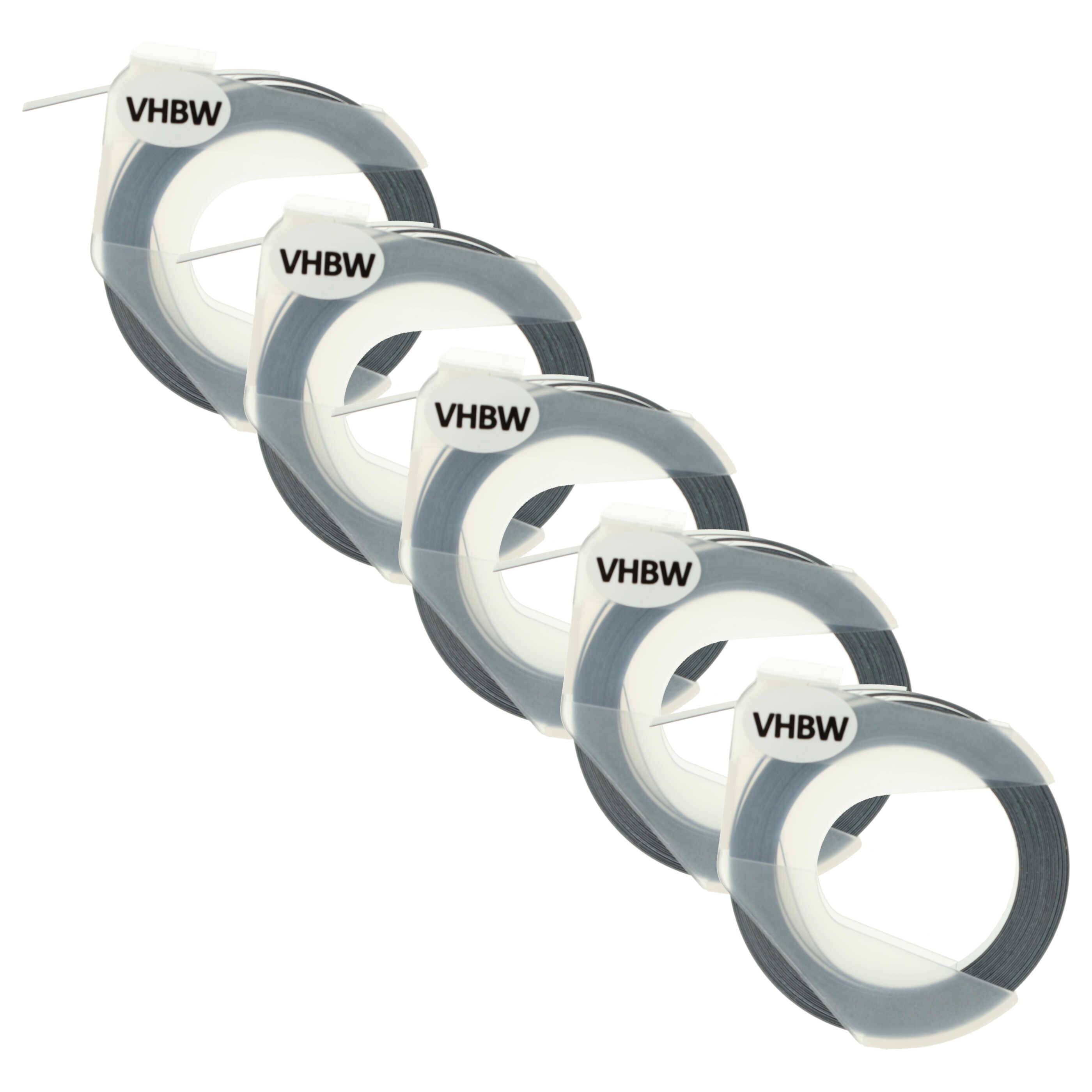 vhbw 5x 3D Prägeband-Schriftband-Kassette kompatibel mit Dymo 15447 | 1535, 1540, 1550, 1570, 1575 Etiketten-Drucker 3m x 9mm Weiß auf Schwarz