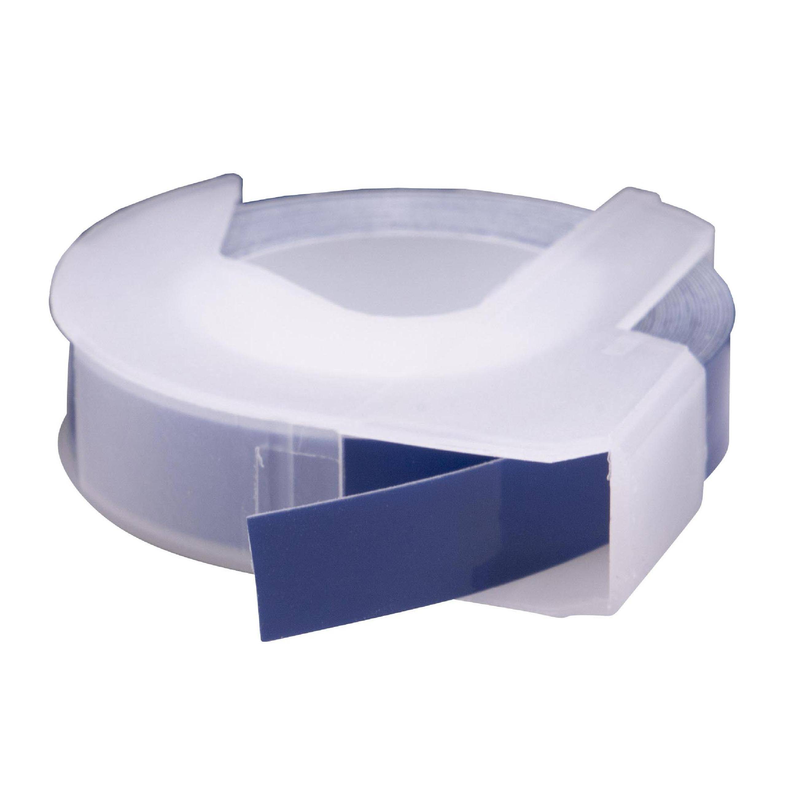 vhbw 3x 3D Prägeband-Schriftband-Kassette kompatibel mit Motex 5500B, 5500A Etiketten-Drucker 3m x 9mm Weiß auf Blau
