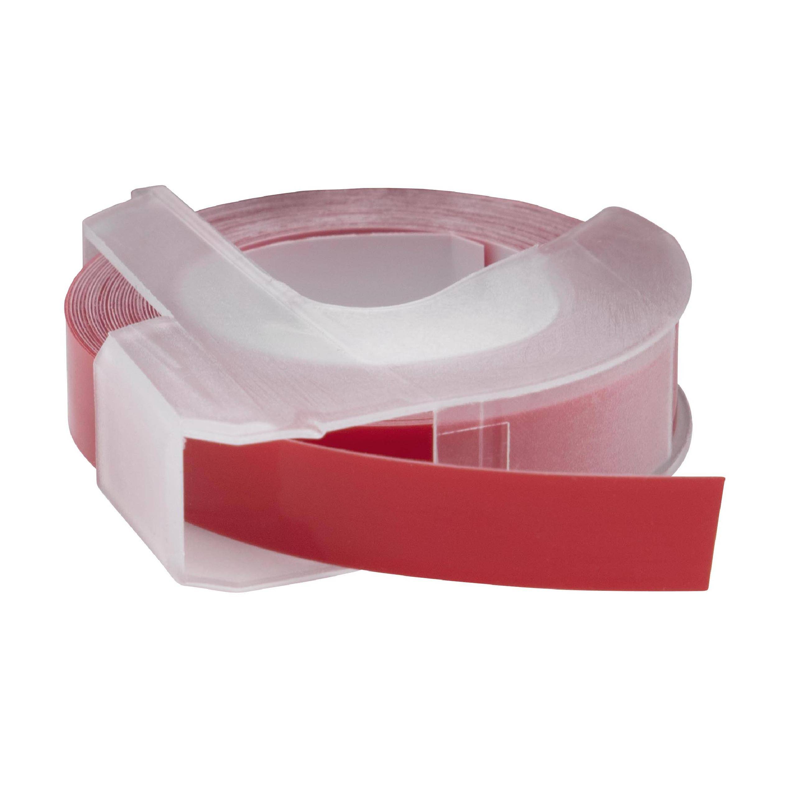 vhbw 3D Prägeband-Schriftband-Kassette kompatibel mit Dymo 15447, 1535, 1540, 1550, 1570, 1575 Etiketten-Drucker 3m x 9mm Weiß auf Rot