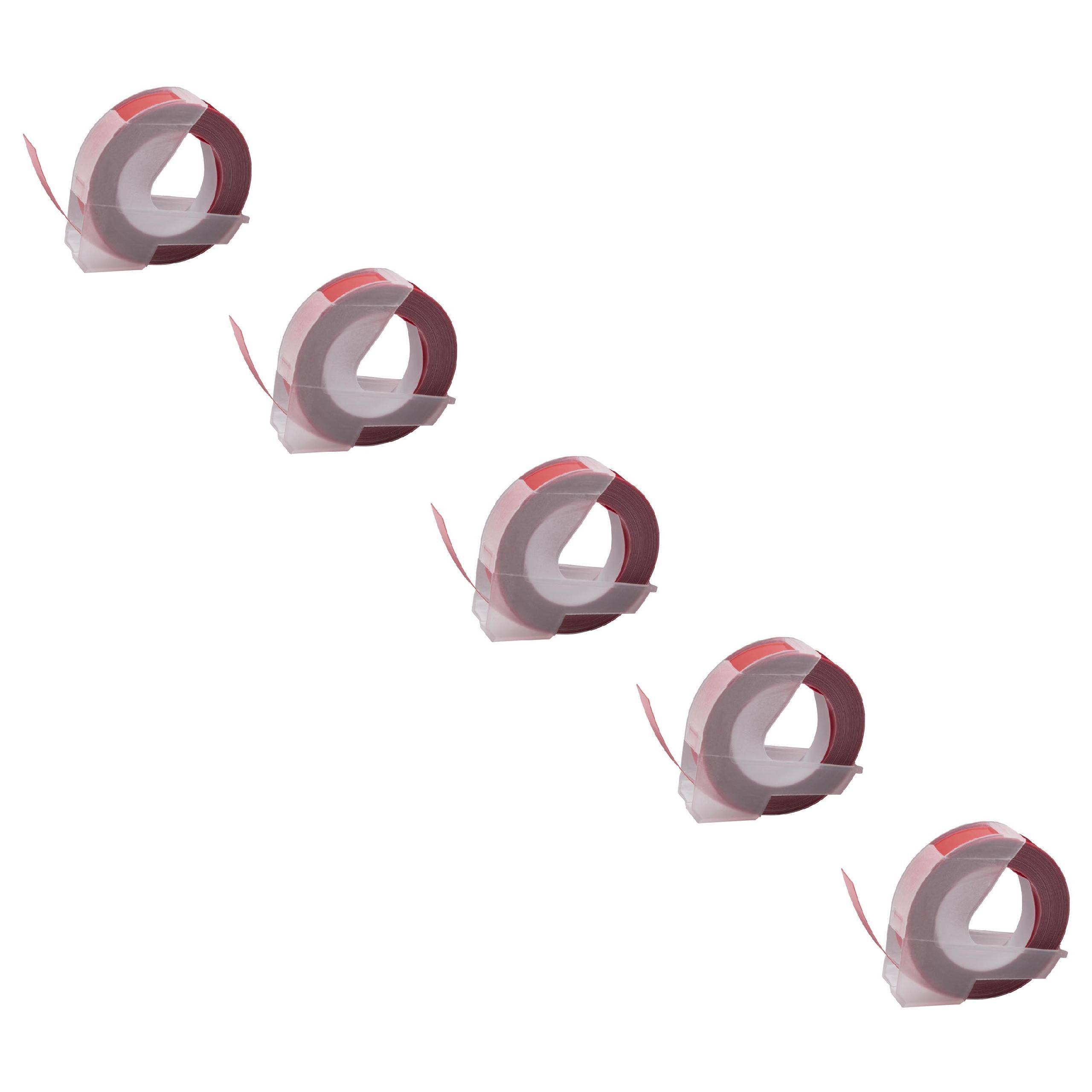 vhbw 5x 3D Prägeband-Schriftband-Kassette Ersatz für Dymo 520102, S0898150 für Etiketten-Drucker 3m x 9mm Weiß auf Rot
