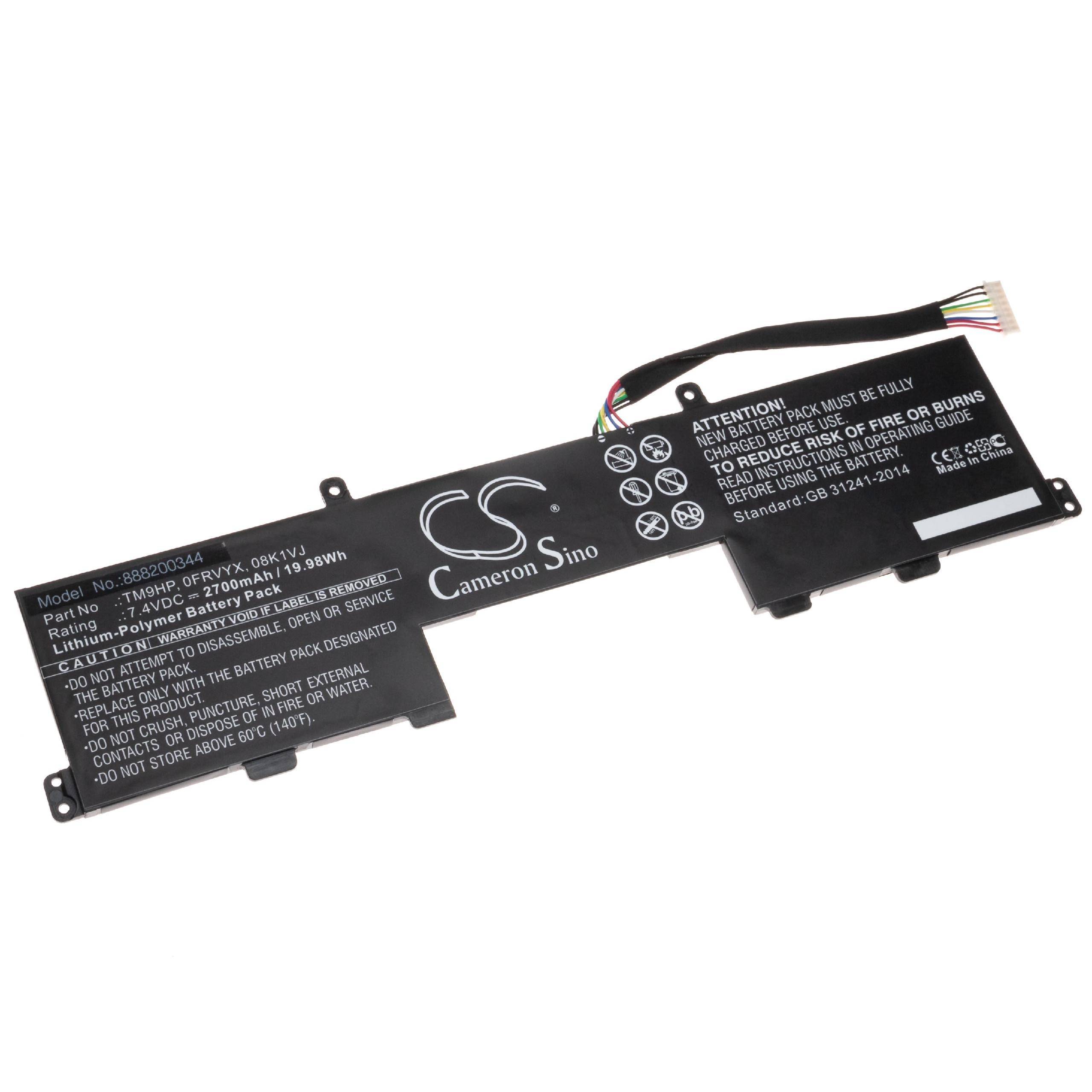 vhbw Akku Ersatz für Dell 0FRVYX, 08K1VJ, 0R89JJ, 0J84W0, FRVYX, 8K1VJ, J84W0 für Notebook (2700 mAh, 7,4 V, Li-Polymer)