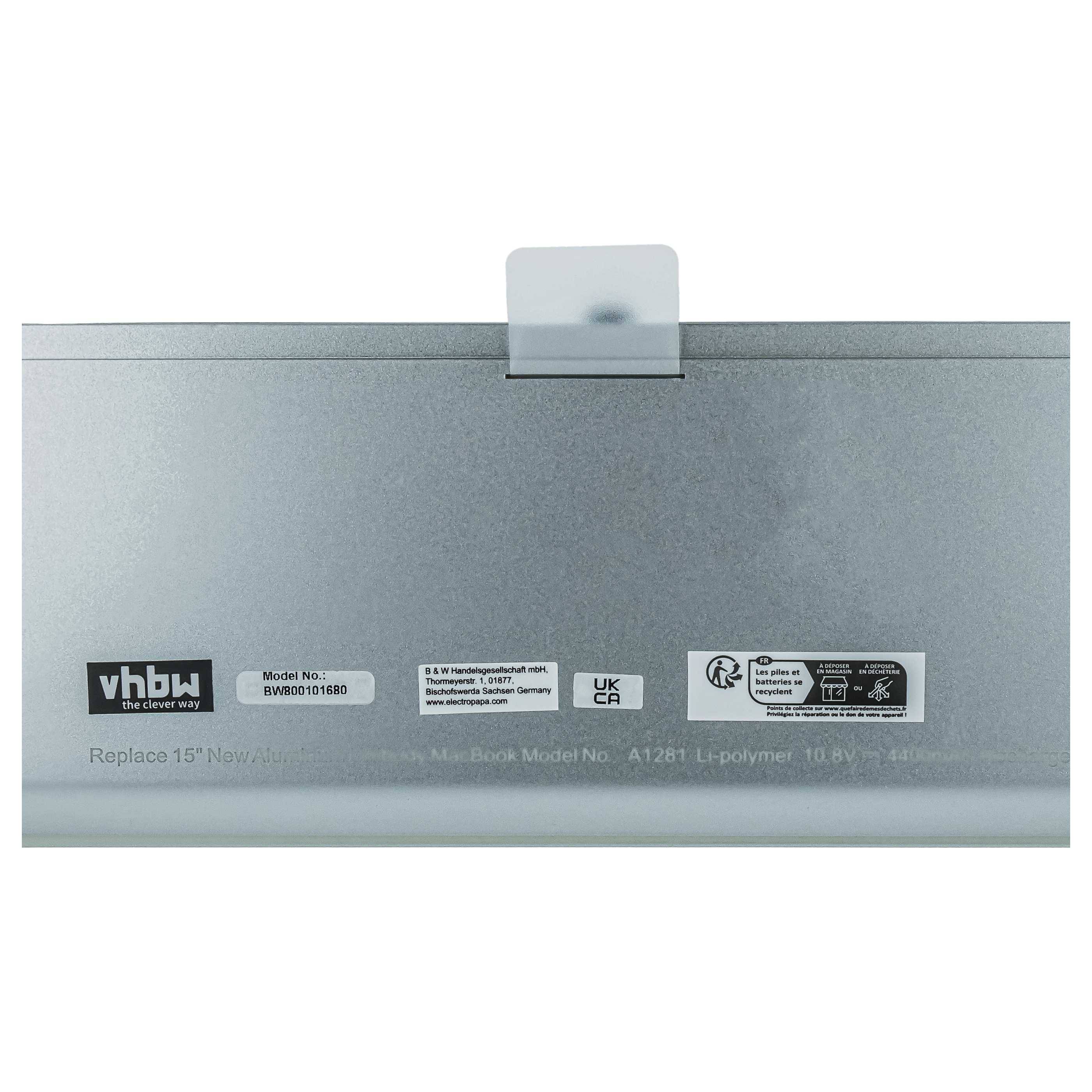 vhbw Akku kompatibel mit Apple Macbook Pro 15" New Version, 15" MB471X/A, 15" MB471LL/A Notebook (4400 mAh, 10,8 V, Li-Ion)