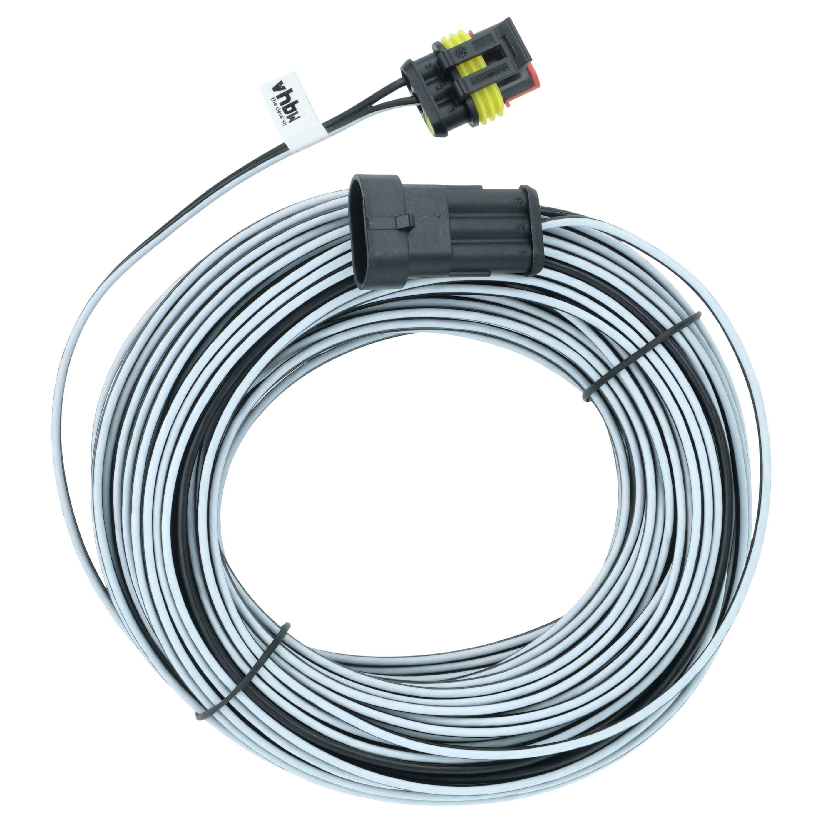 Gewickelte elektrische Leitung mit einem Stecker, der mit 'Nbl' beschriftet ist und gelbe, rote und schwarze Details am Steckerende aufweist.