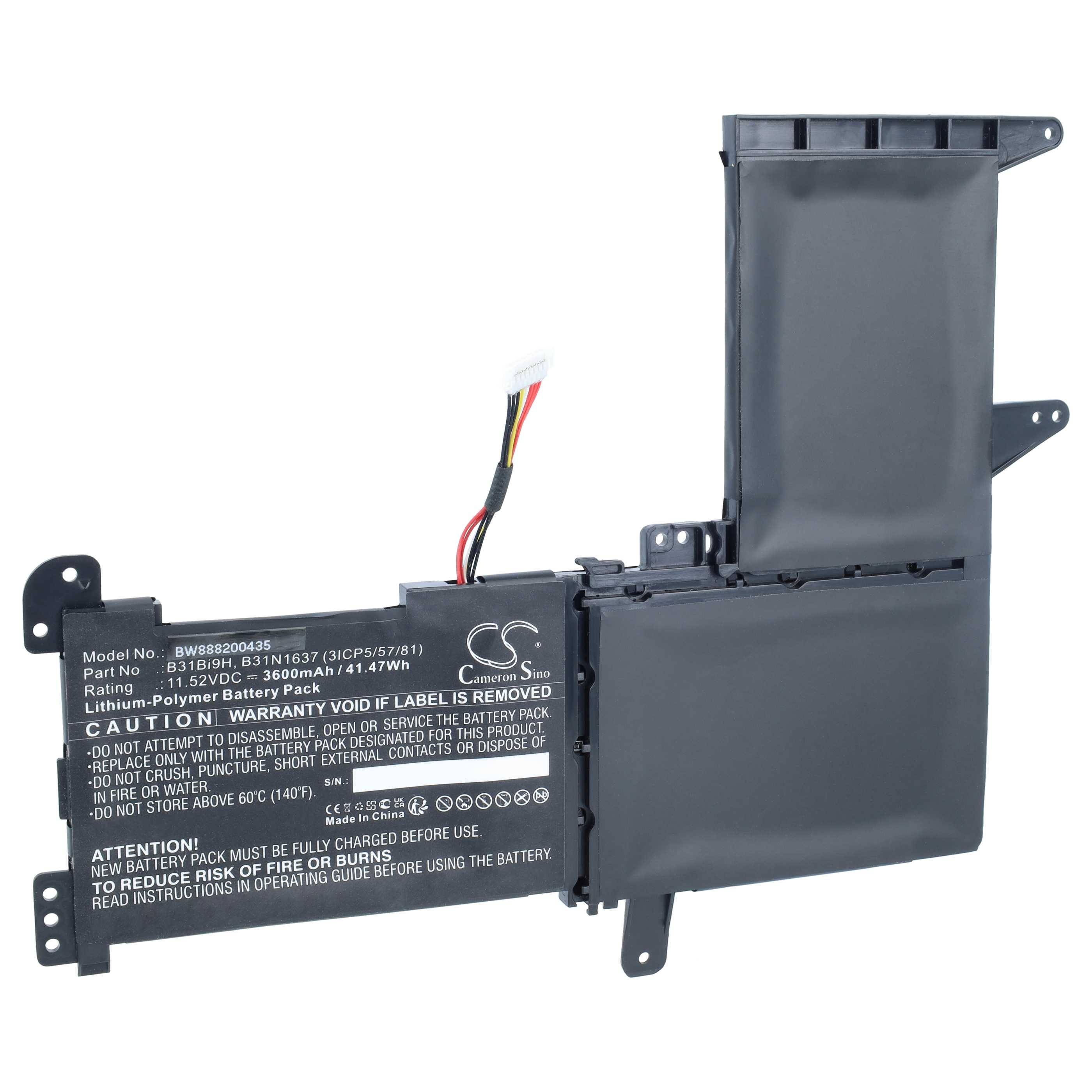 vhbw Akku kompatibel mit Asus R520QA-EJ053T | R520UA-EJ729T, R520UA-EJ932T, N580VD Notebook (3600 mAh, 11,52 V, Li-Polymer)