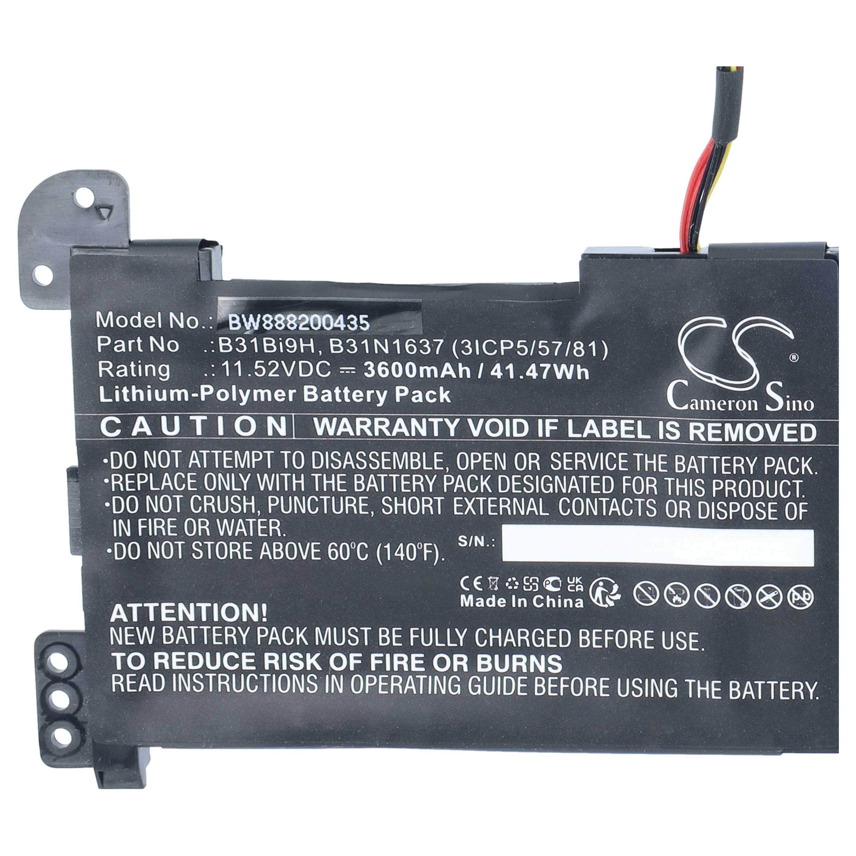 Schwarzes Cameron Sino Lithium-Ionen-Laptop-Akku-Pack mit angebrachtem Verbindungskabel und Warnaufklebern.