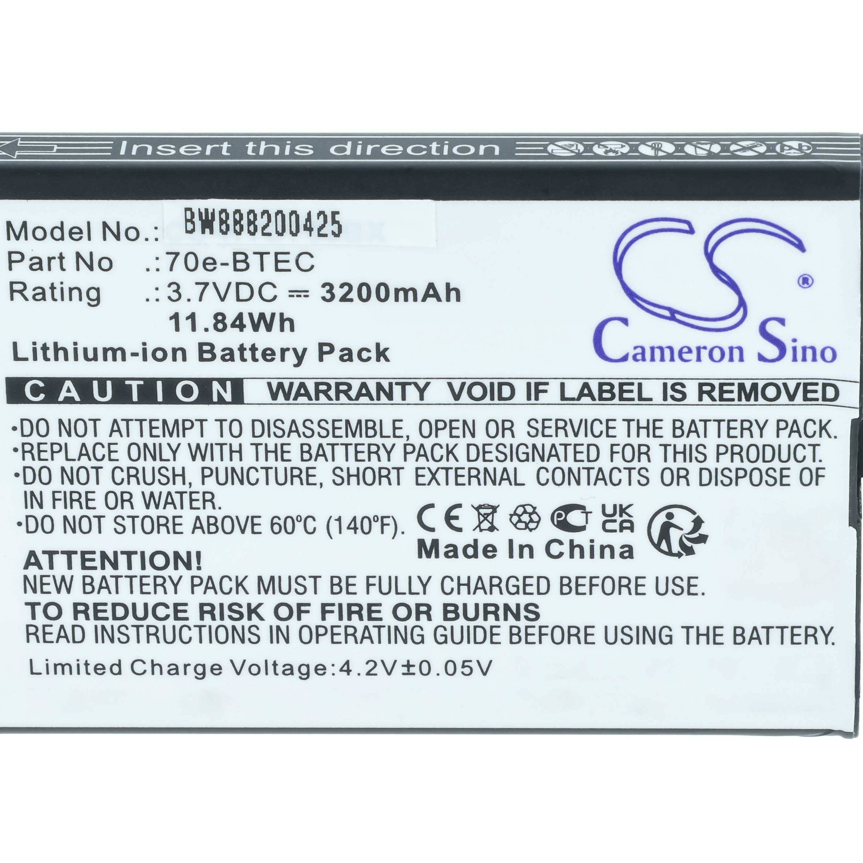 vhbw Akku kompatibel mit Honeywell CAPTUVO SL42 SLED, HEALTHCARE SLED Handheld Computer Scanner (3200 mAh, 3,7 V, Li-Ion)