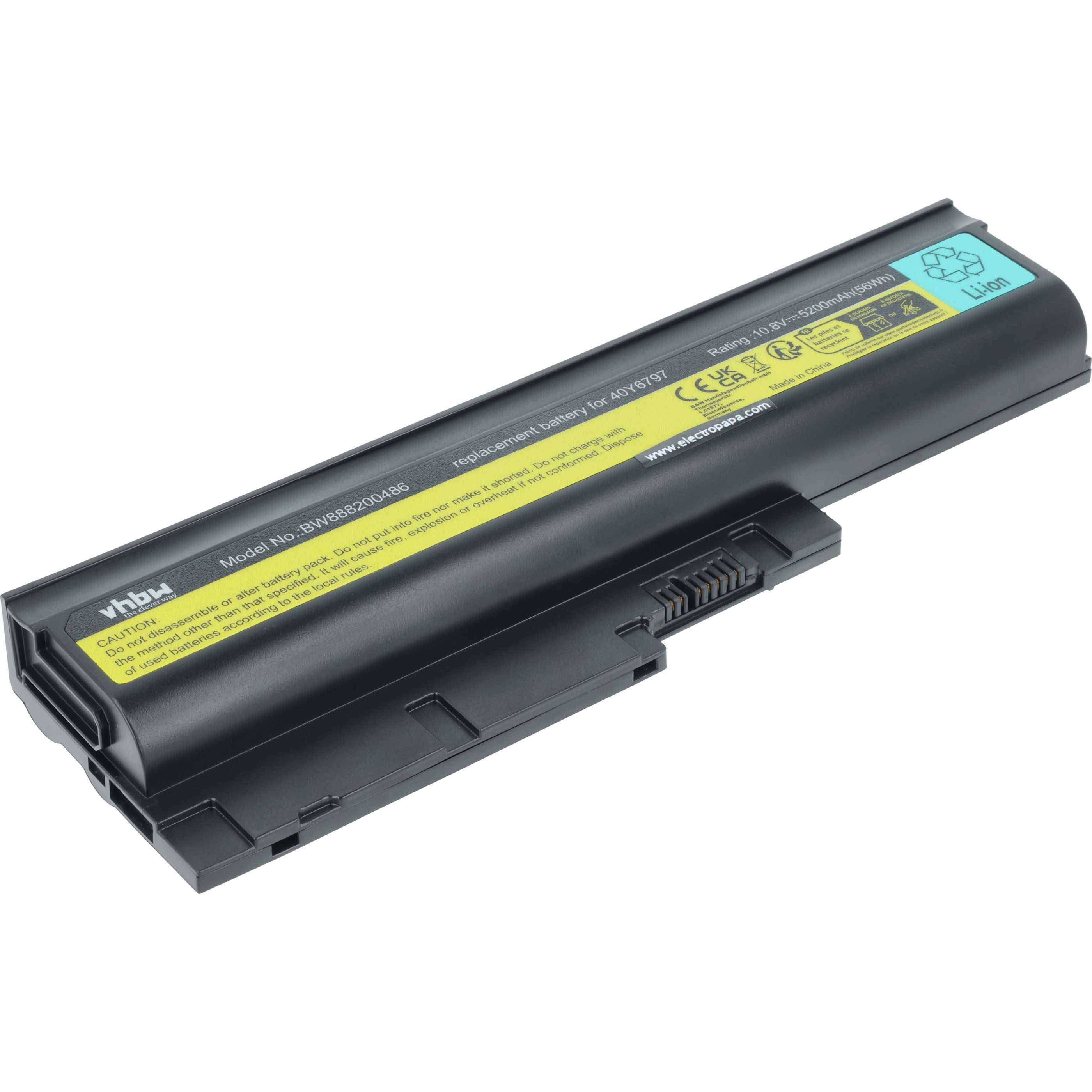 vhbw Akku Ersatz für IBM / Lenovo 40Y6797, 40Y6798, 40Y6799, 41N5666, 40Y6795, 41U3196 für Notebook (5200 mAh, 10,8 V, Li-Ion)