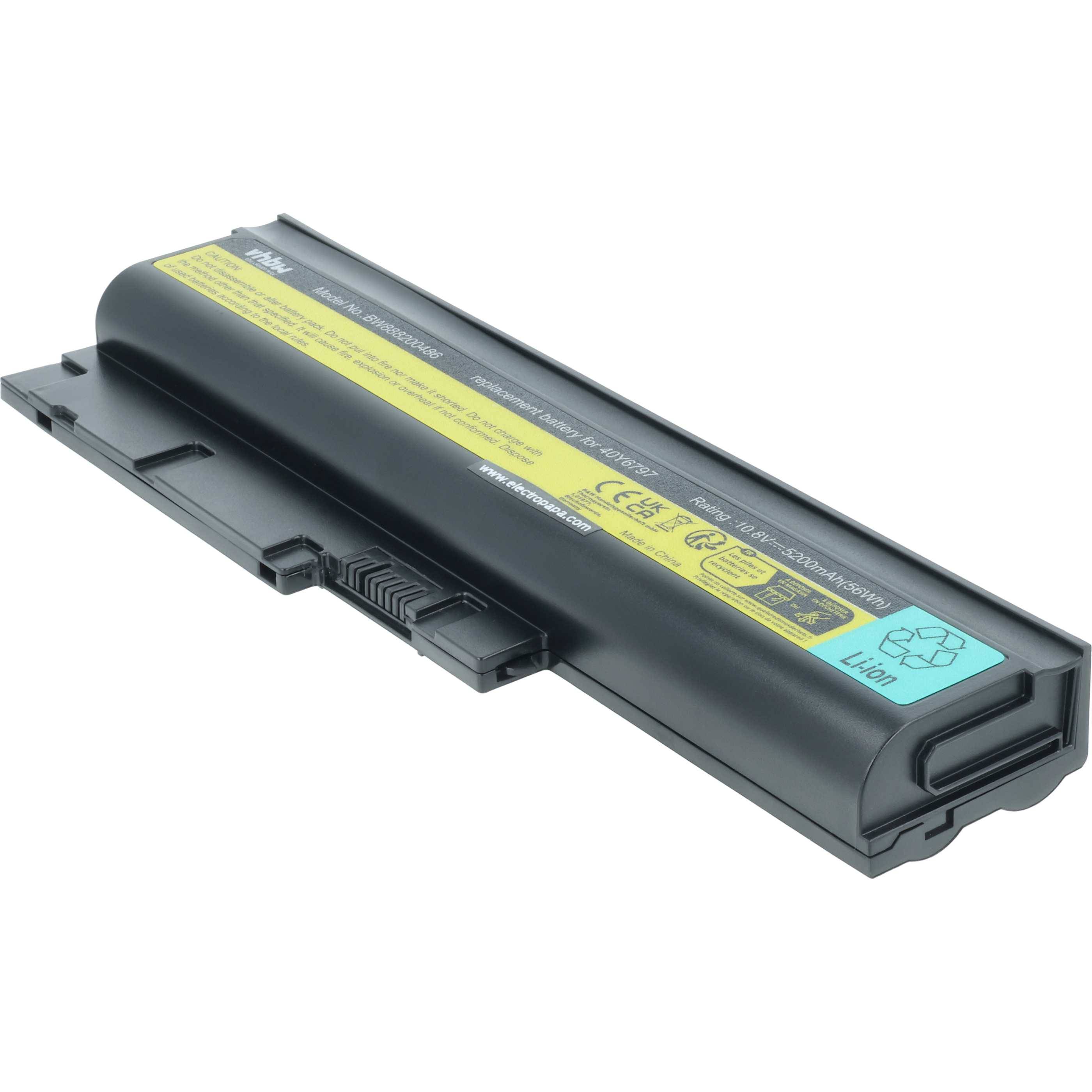 vhbw Akku kompatibel mit IBM Lenovo ThinkPad T60 6372, T60 8741, T60 8743, T60 8744, T60 6371 Notebook (5200 mAh, 10,8 V, Li-Ion)