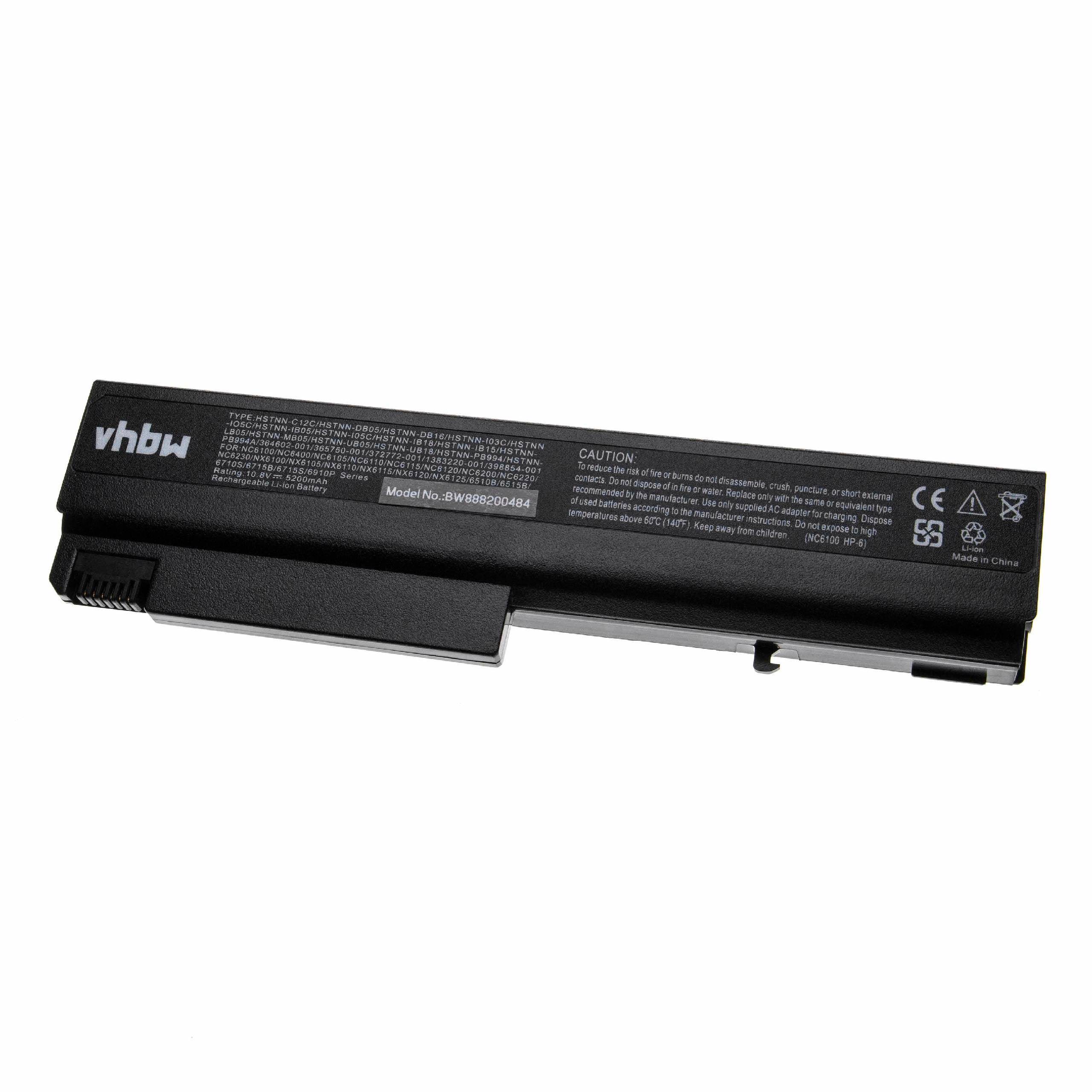vhbw Akku kompatibel mit HP CompaQ 6510b, 6710s, 6710b, NC6105, 6715s, 6715b, 6910p, 6515b, NC6110 Notebook (5200 mAh, 10,8 V, Li-Ion)