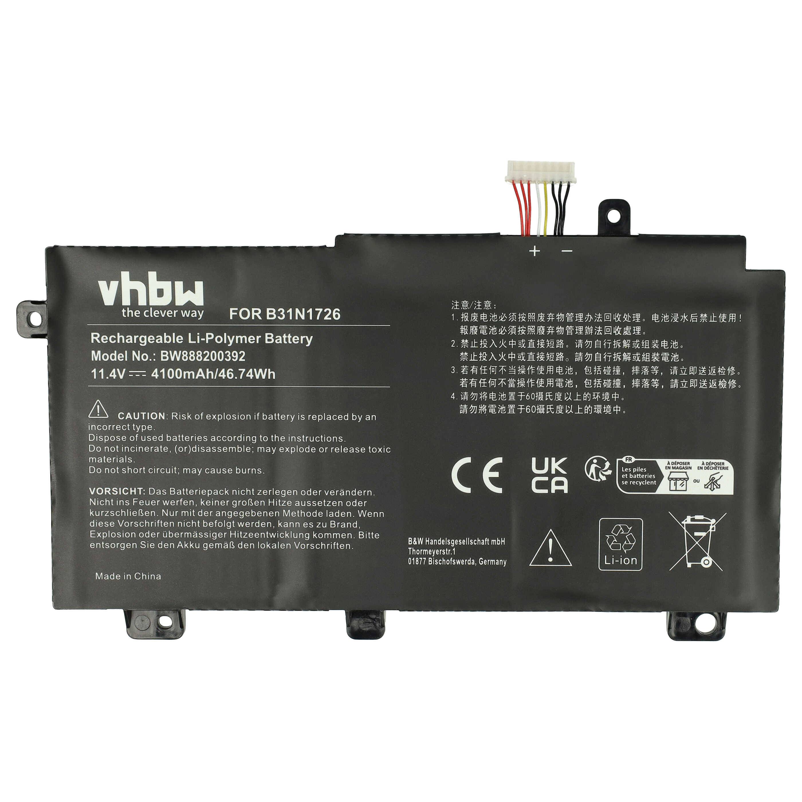 vhbw Akku kompatibel mit Asus FX504GE-DM176T, FX504GE-DM122T, FX504GE-DM043T, FX504GE-DM040T Notebook (4100 mAh, 11,1 V, Li-Polymer)