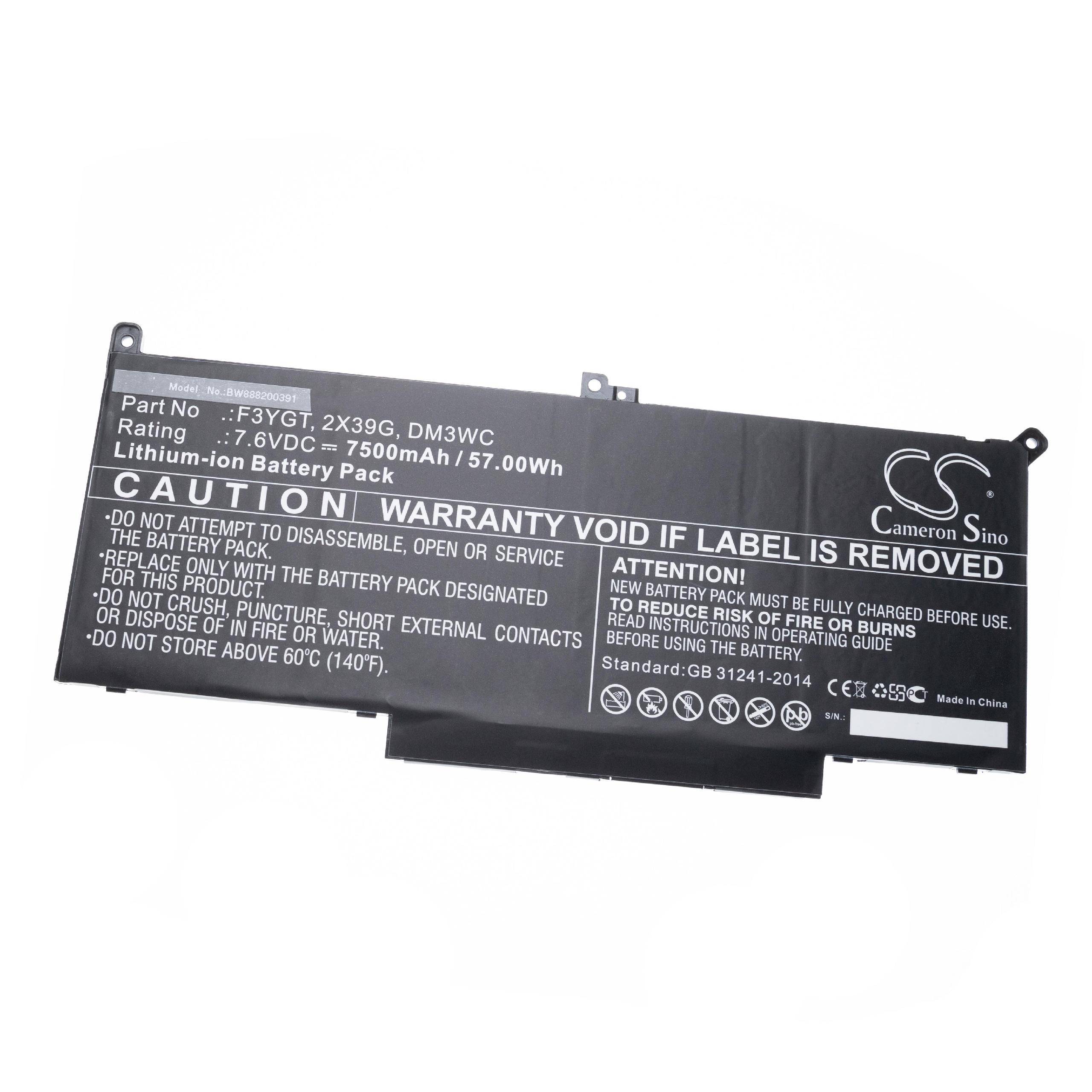 vhbw Akku Ersatz für Dell 0DM3WC, 0F3YGT, 0F3YGTY, 0MYJ96, 2X39G, 451-BBYE für Notebook (7500mAh, 7,6V, Li-Ion)