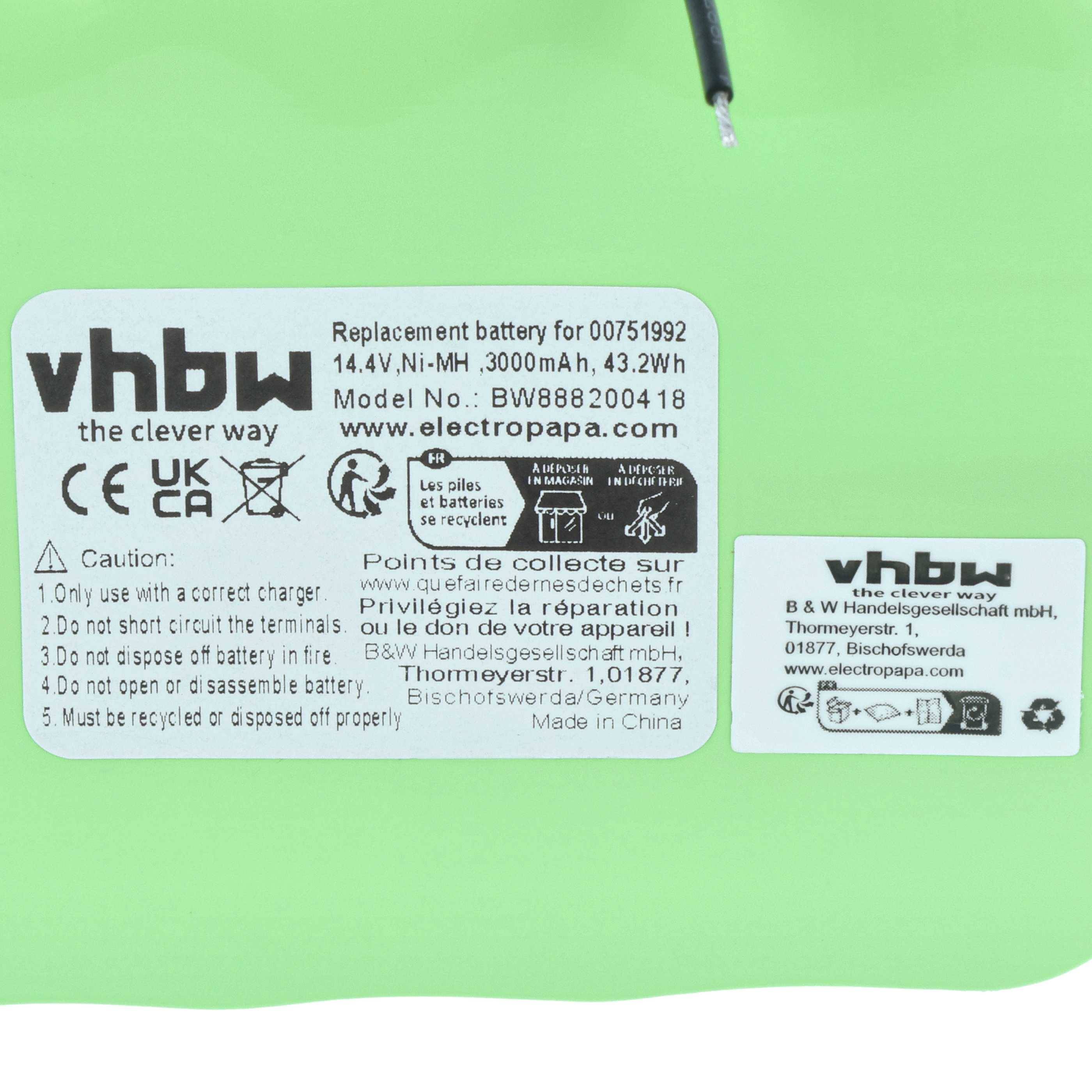 vhbw Akku kompatibel mit Bosch Move BBHMOVE2N/01, BBHMOVE2/04, BBHMOVE2/03, BBHMOVE2/01, BBHMOVE1N/01 Staubsauger (3000 mAh, 14,4 V, NiMH)