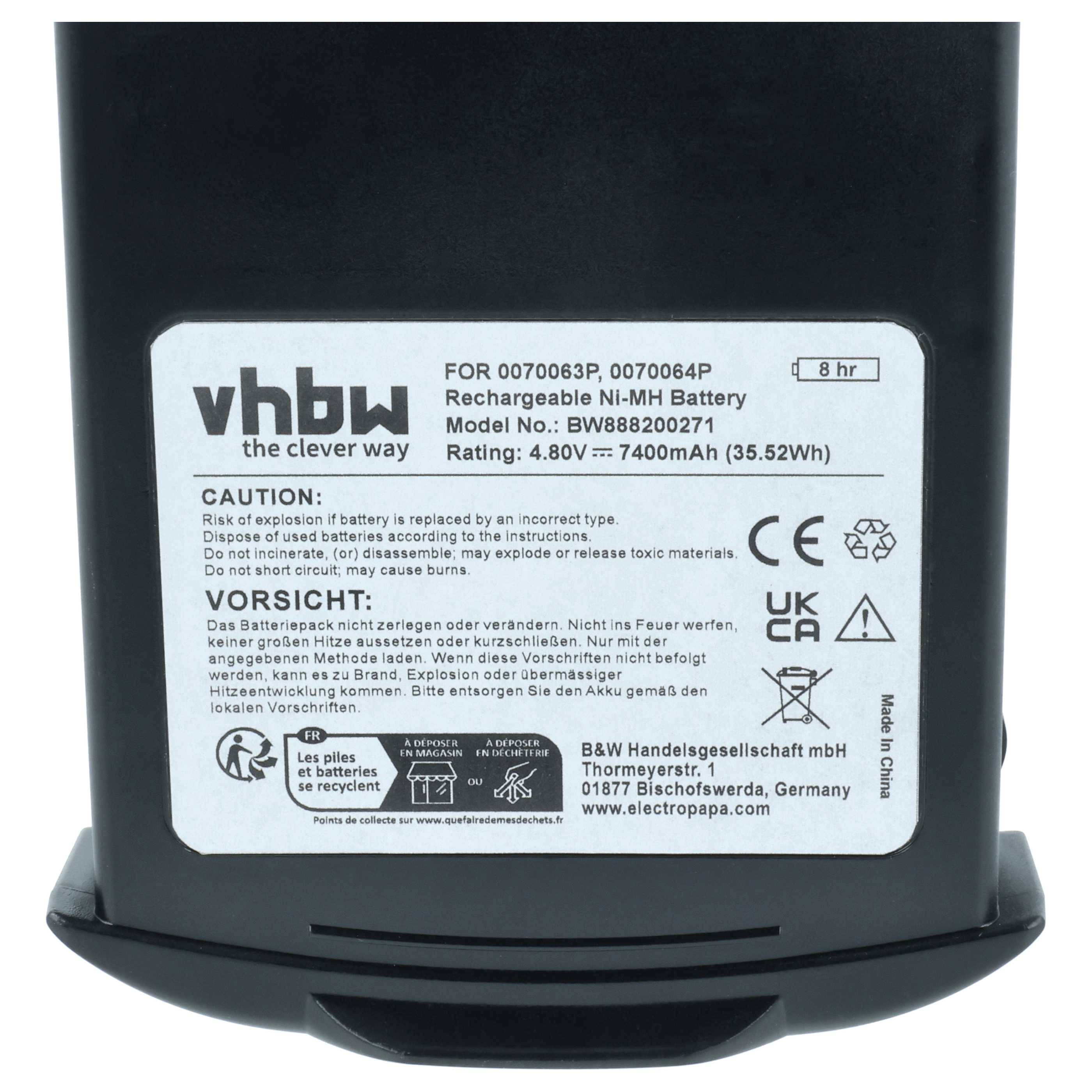 vhbw Akku Ersatz für 3M 0070063P, 0070064P, 0851200P für Gebläseeinheit für Respirator (7400mAh, 4,8V, NiMH)