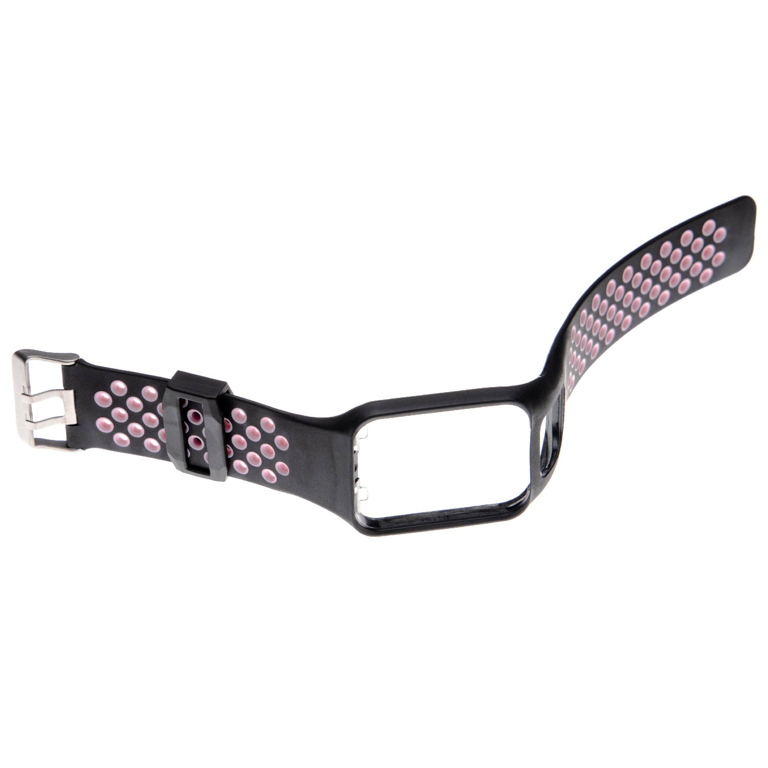 vhbw Ersatz Armband kompatibel mit TomTom Spark 3, Spark, Runner 3, Adventurer, Golfer 2, Runner 2 Fitnessuhr, Smartwatch - Silikon schwarz / rosa