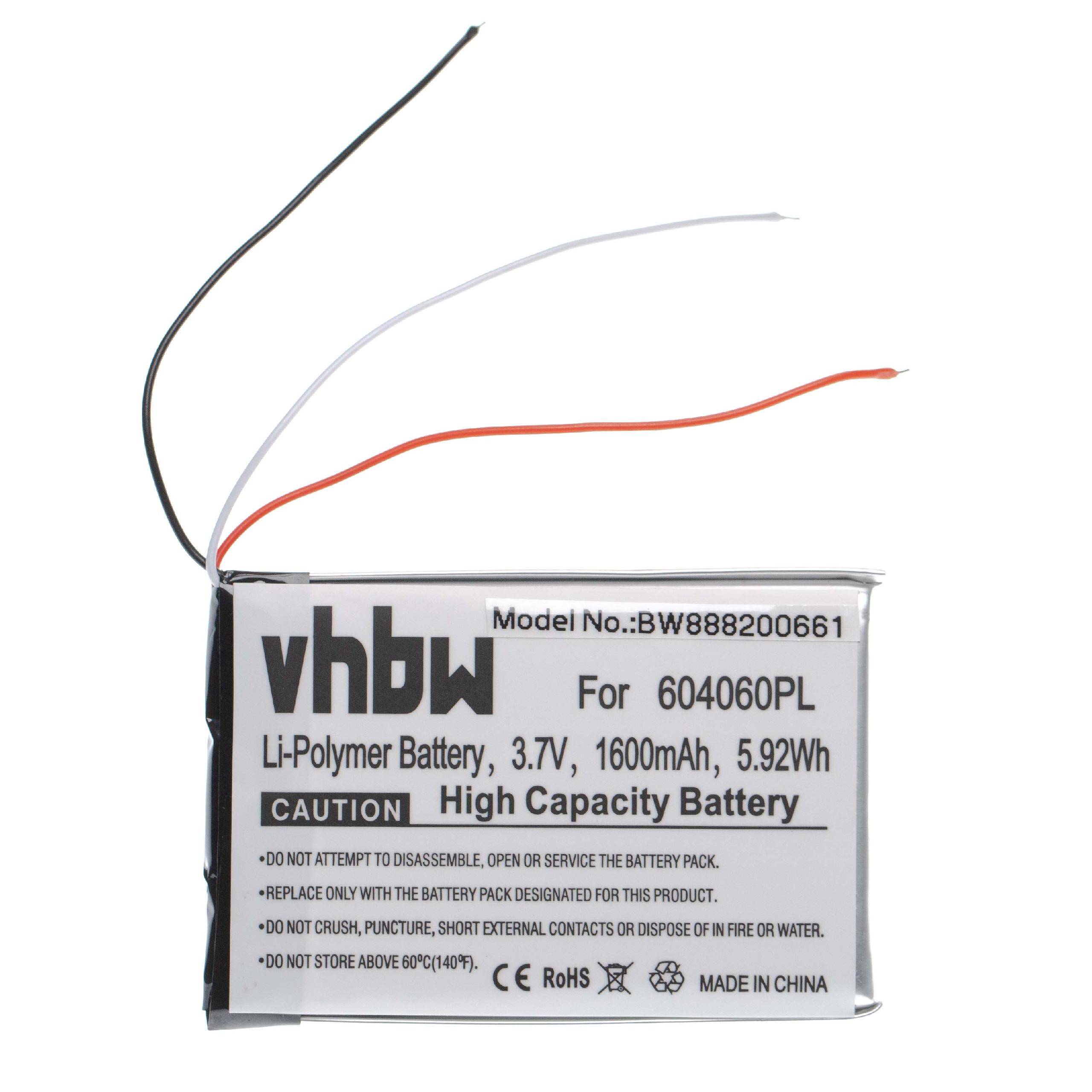 vhbw Akku Ersatz für Becker 604060, 604060PL für GPS Navigation Navi (1600 mAh, 3,7 V, Li-Polymer)