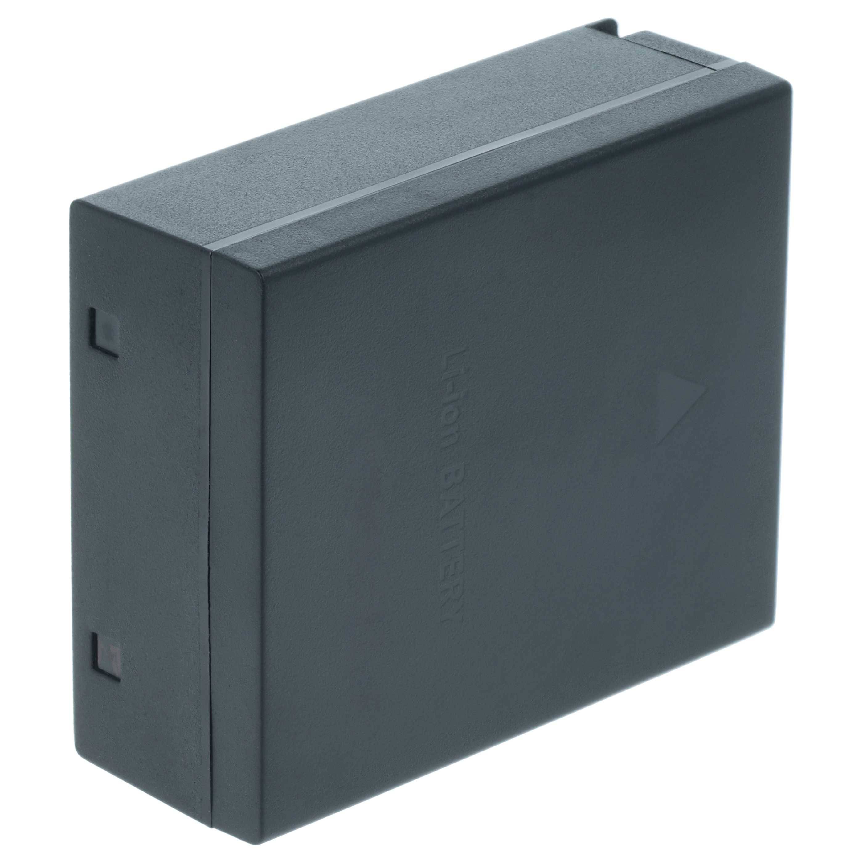 Eine rechteckige, schwarze Lithiumbatterie mit glatter Oberfläche und dezenter Pfeilmarkierung, die in Kameras oder anderen elektronischen Geräten verwendet wird.