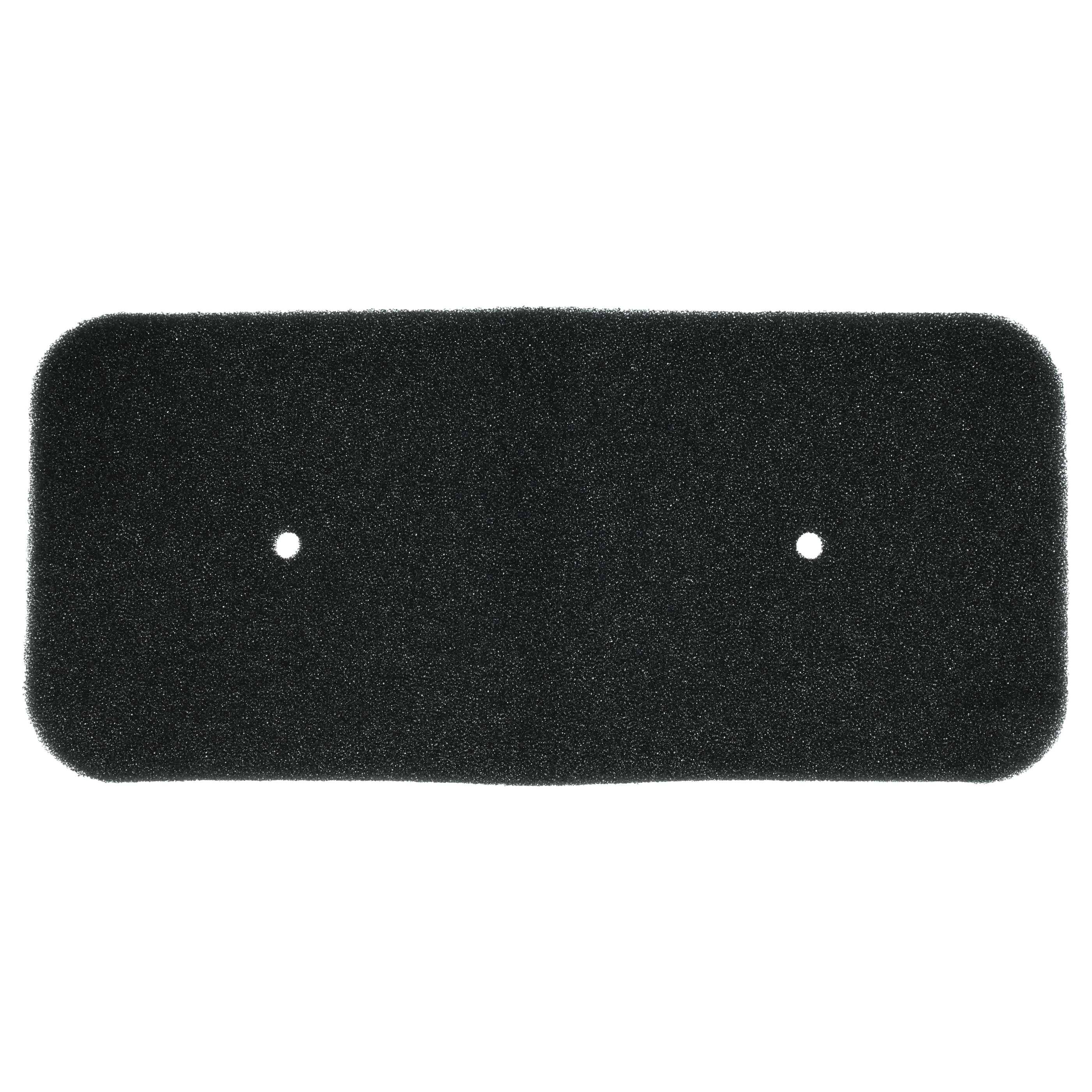 Eine schwarze rechteckige Matte mit zwei symmetrisch positionierten Löchern in der Nähe der Mitte.