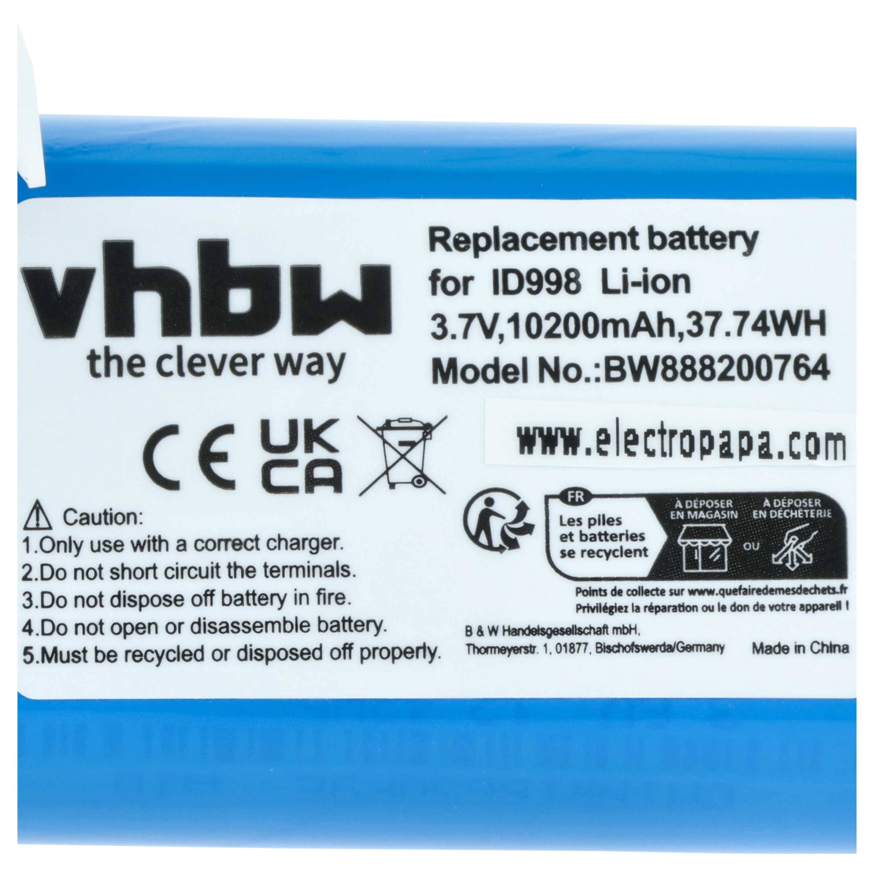 vhbw Akku Ersatz für JBL 1INR19/66-3, ID998, IY1068, IAA011NA, SUN-INTE-118 für Lautsprecher Boxen Speaker (10200 mAh, 3,7 V, Li-Ion)