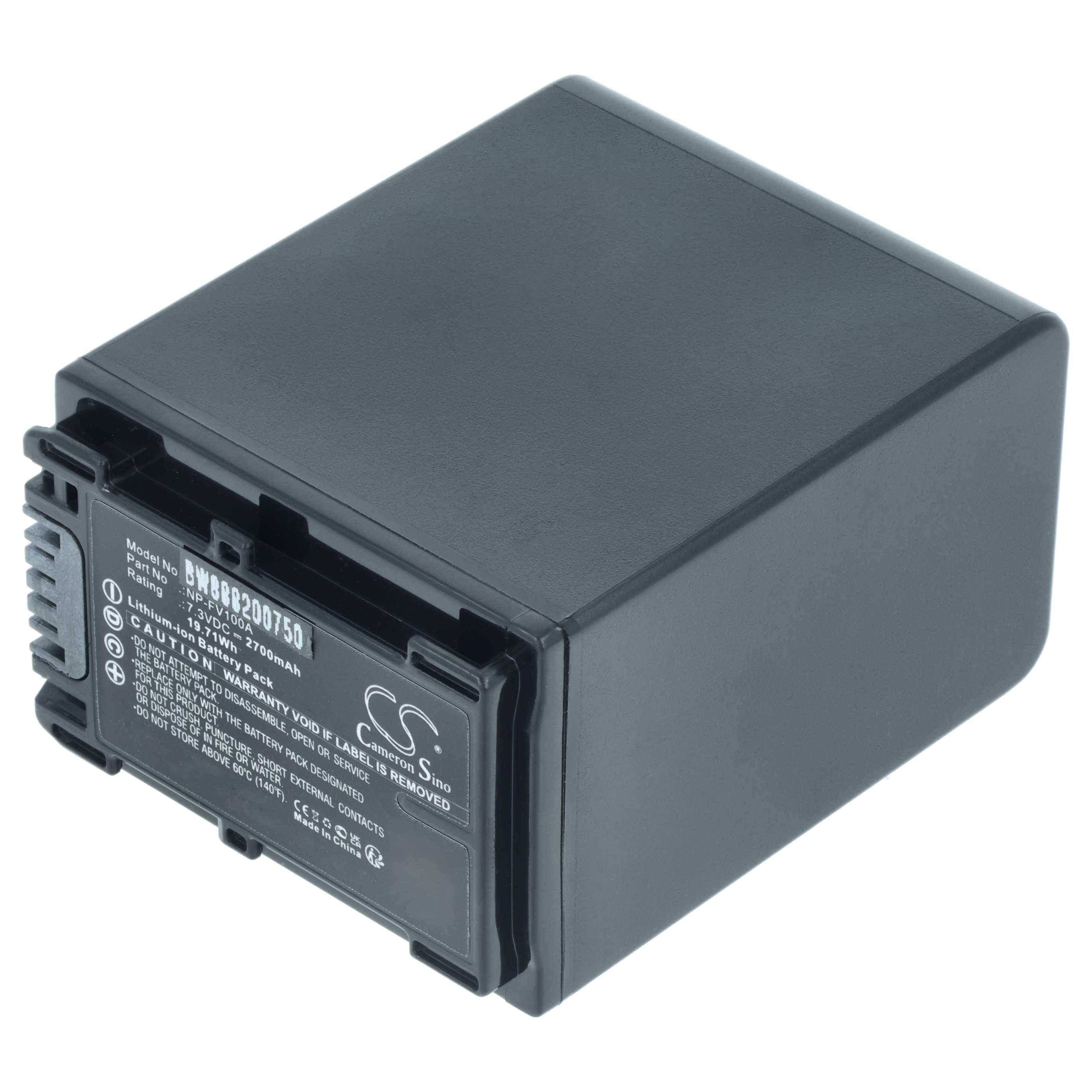 Ein schwarzer rechteckiger Lithium-Ionen-Akku mit Modellbezeichnung 'BN-VF823D750' an seiner Seite, typischerweise verwendet für Camcorder.