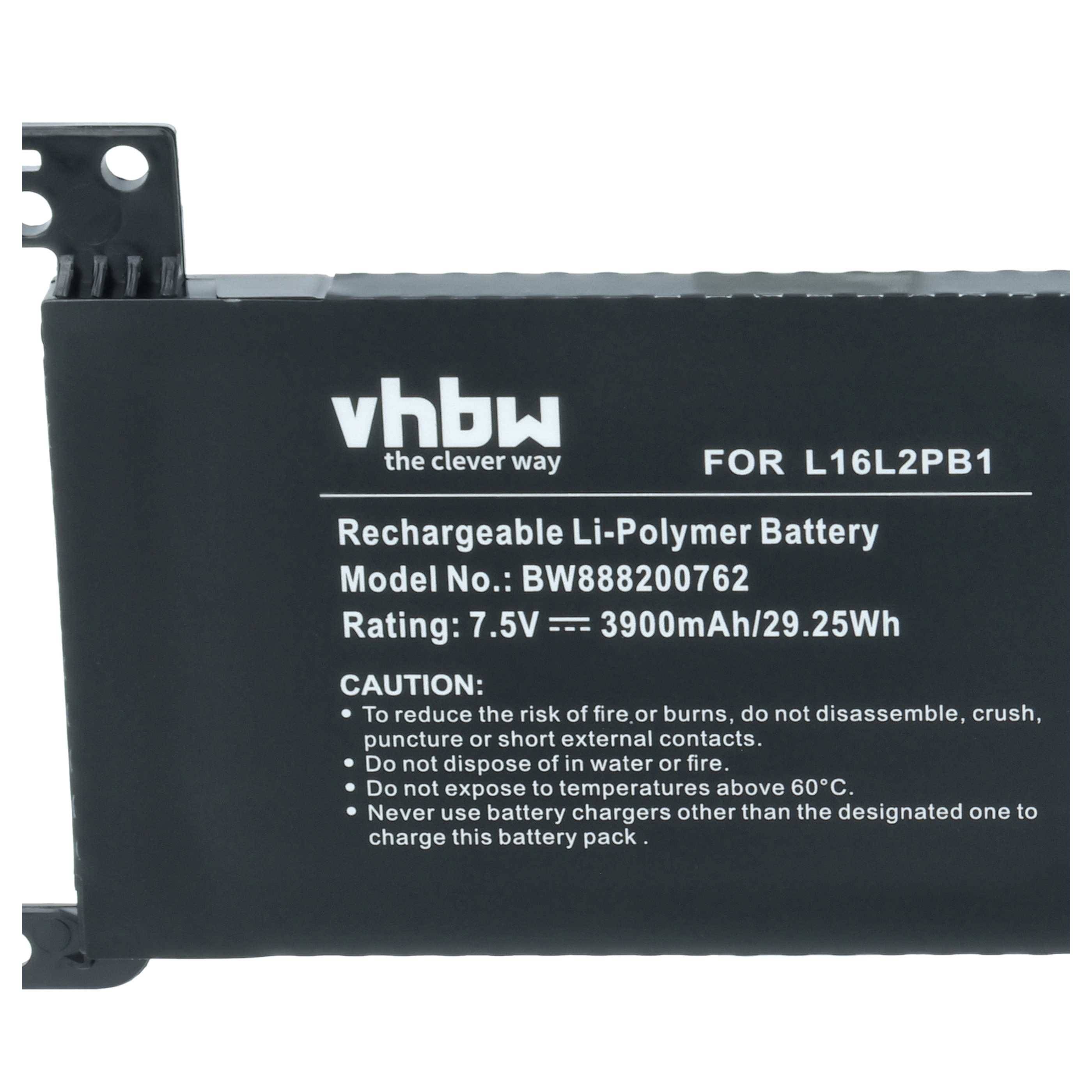 vhbw Akku Ersatz für Lenovo L16C2PB2, L16L2PB1, L16L2PB2, L16L2PB3, L16M2PB1, L16M2PB3, L16S2PB2 für Notebook (3900 mAh, 7,5 V, Li-Polymer)