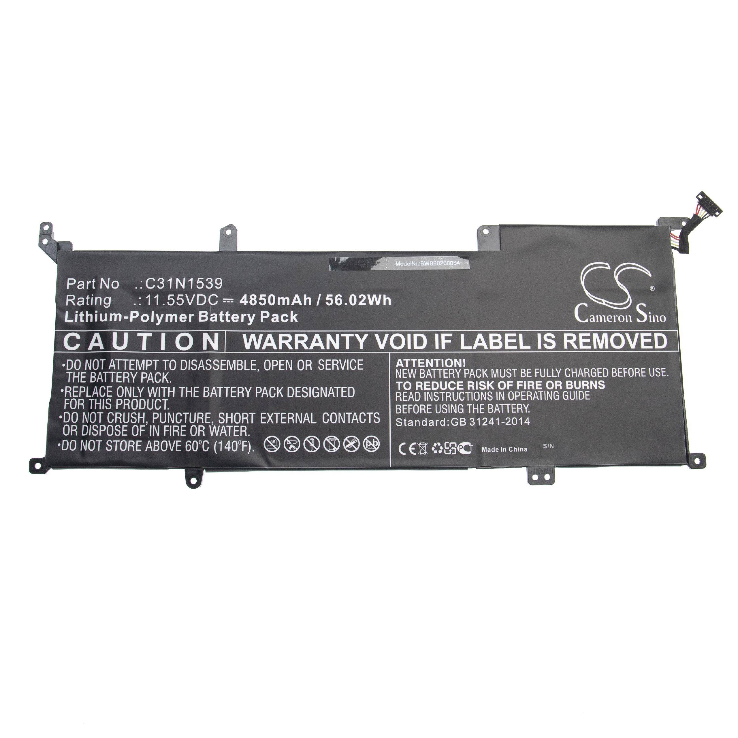 vhbw Akku Ersatz für Asus 0B200-01180200, C31N1539 für Notebook (4850 mAh, 11,55 V, Li-Polymer)