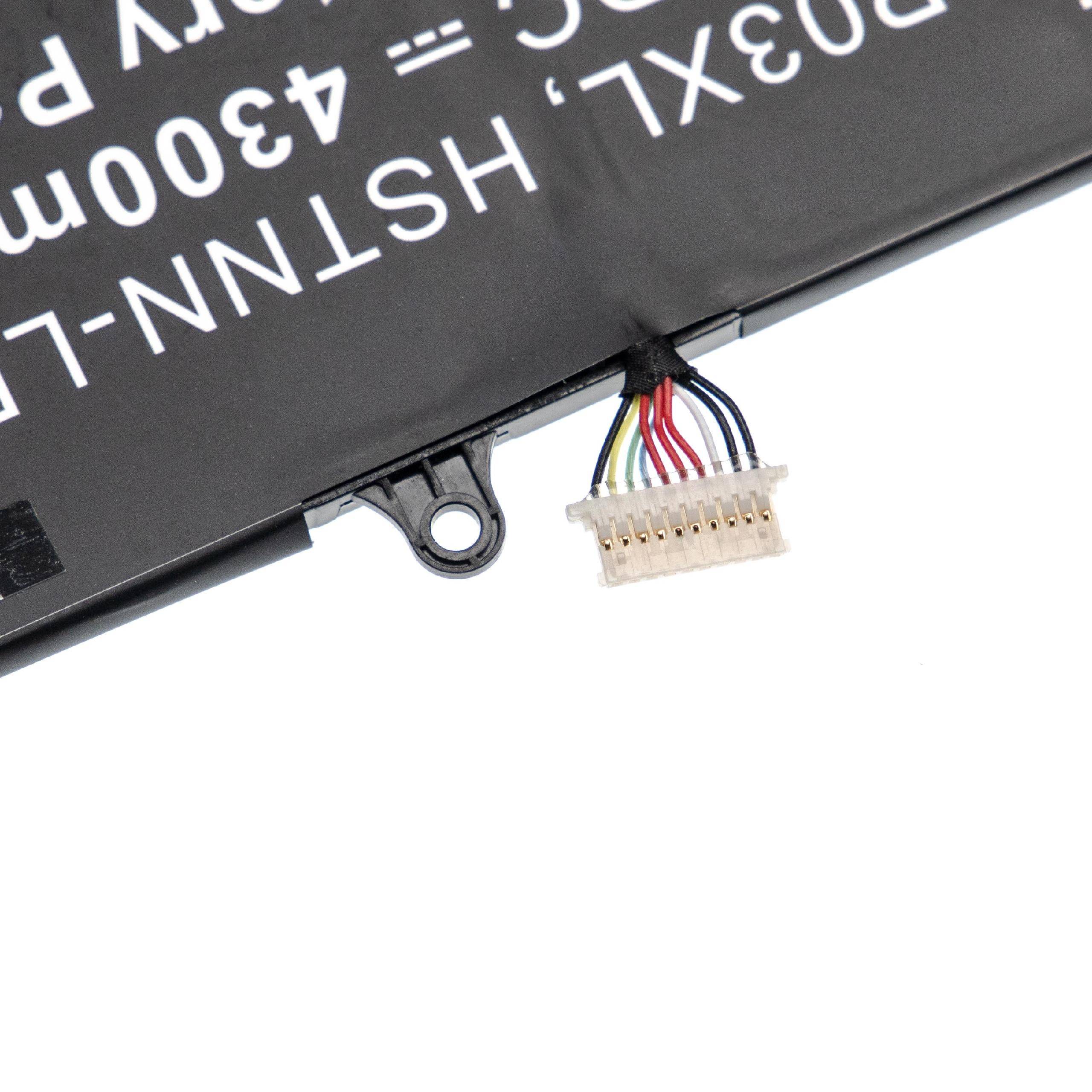 Eine Nahaufnahme einer schwarzen Batterie mit einem weißen Elektrostecker, der daran befestigt ist. Der Text auf der Batterie zeigt die Teilenummer und die Spannung an.