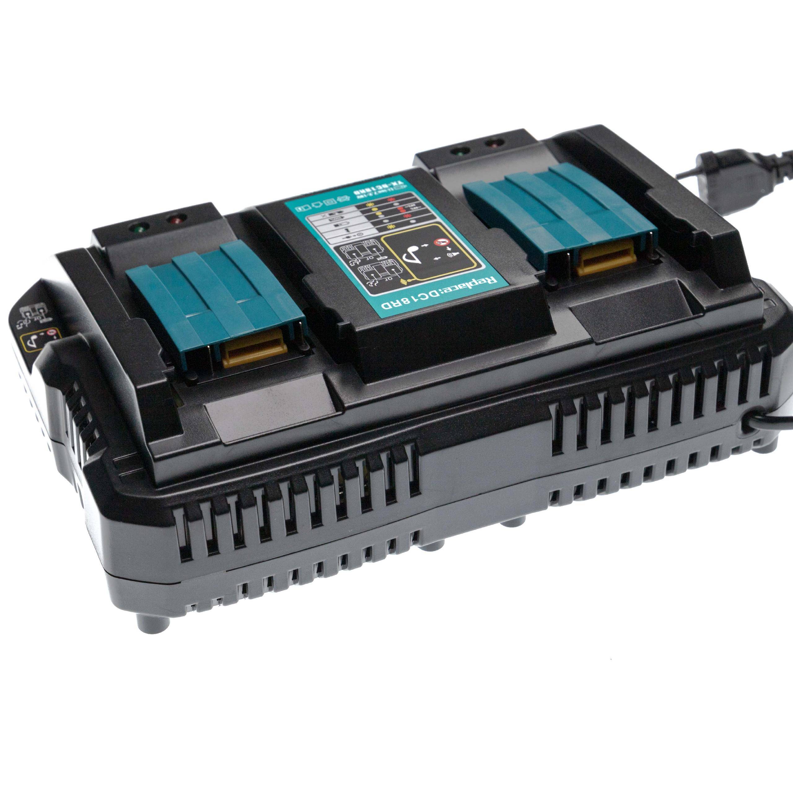 vhbw Dual-Ladegerät kompatibel mit Makita BDA341RFE, BDA341Z, BDA340Z, BDA341, BDF343RHEX, BDF343, BDA340RFE Werkzeug Li-Ion-Akkus, 120 W