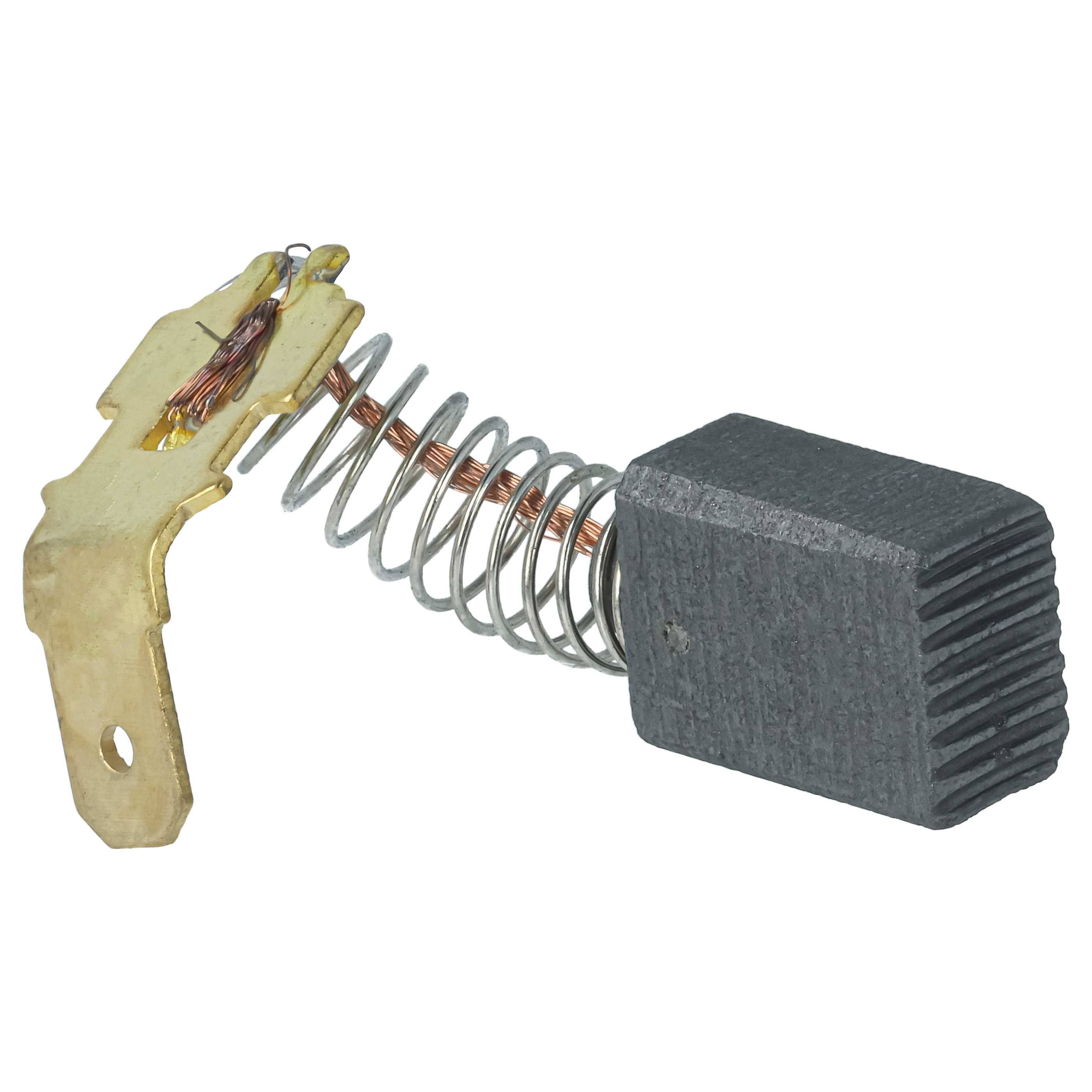 Elektrische Kohlebürste mit Feder und Metallhalter auf weißem Hintergrund.