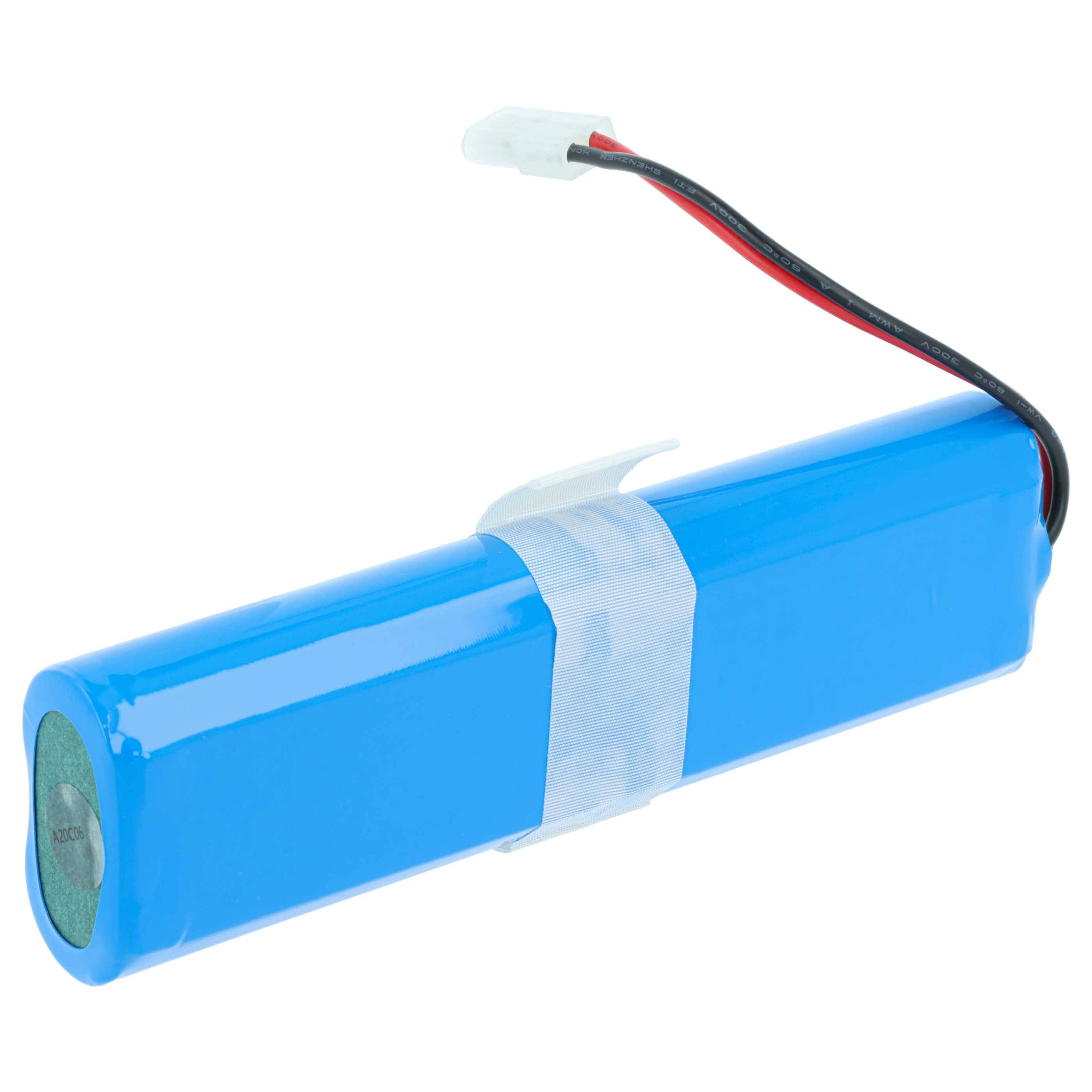 Blauer zylindrischer wiederaufladbarer Batteriepack mit roten und schwarzen Leitungsdrähten und einem weißen Stecker