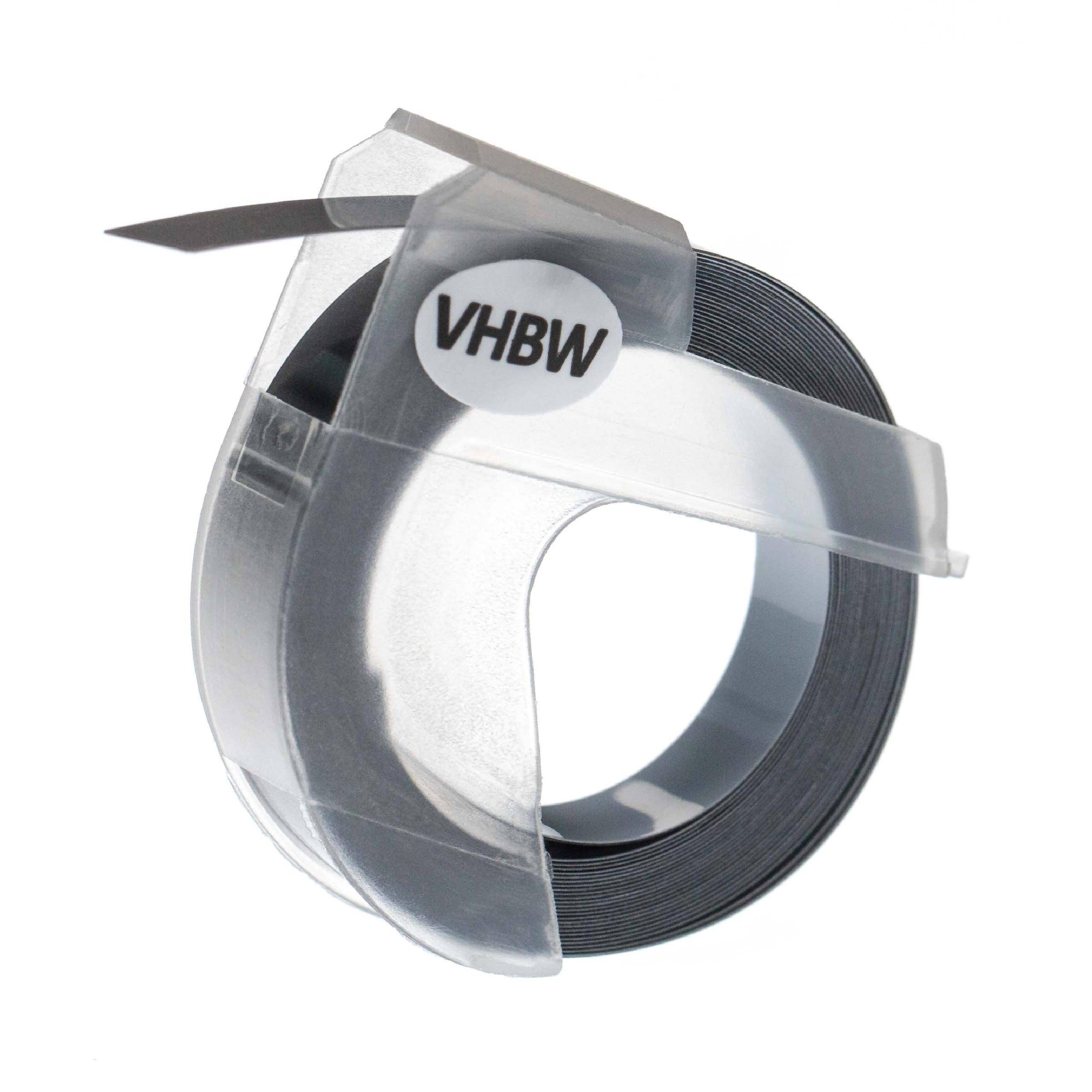 vhbw 3D Prägeband-Schriftband-Kassette kompatibel mit Dymo E-303, E-202E, Jet, E-505, E-404, E-5500 Etiketten-Drucker 3m x 9mm Weiß auf Silber