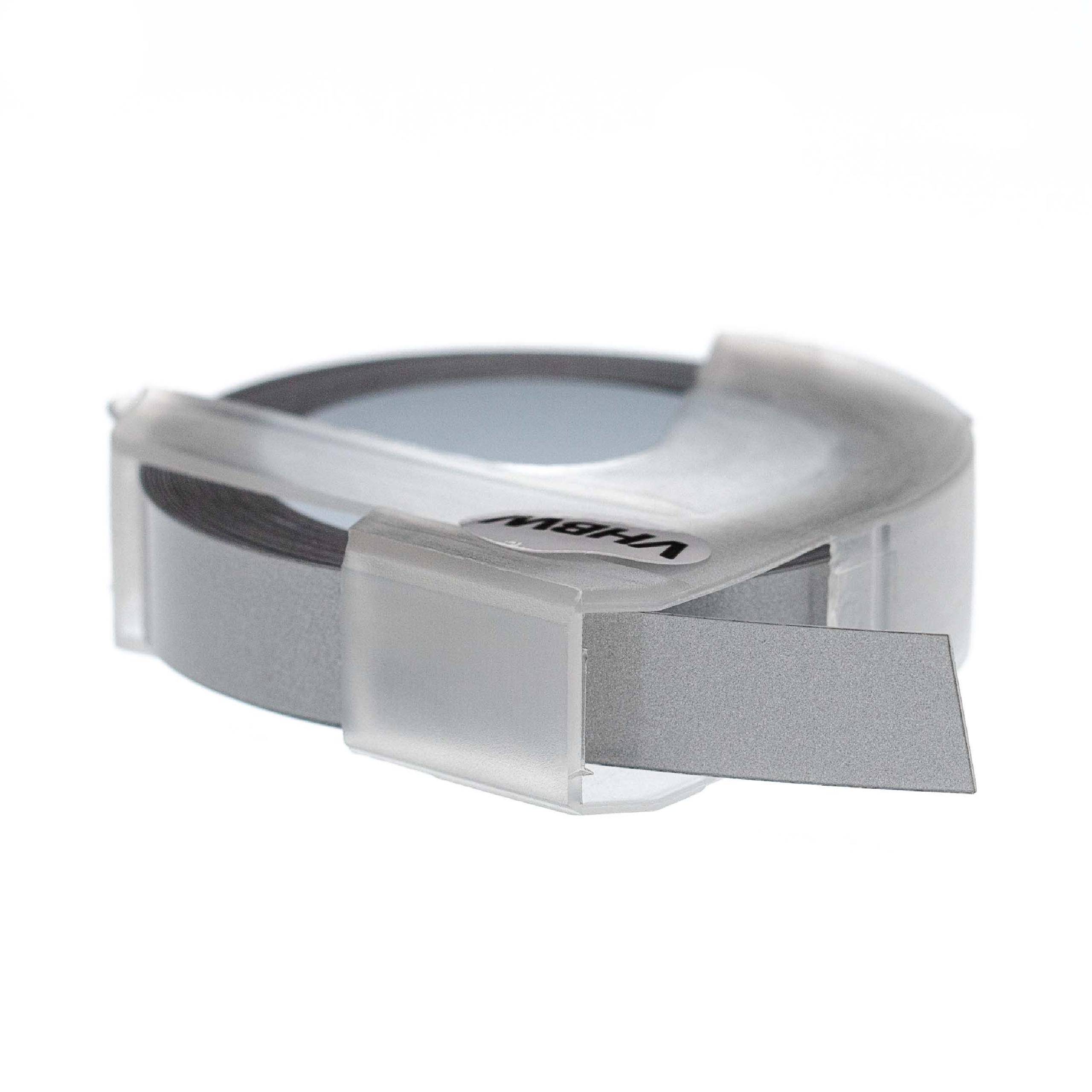 vhbw 3D Prägeband-Schriftband-Kassette kompatibel mit Dymo E-303, E-202E, Jet, E-505, E-404, E-5500 Etiketten-Drucker 3m x 9mm Weiß auf Silber