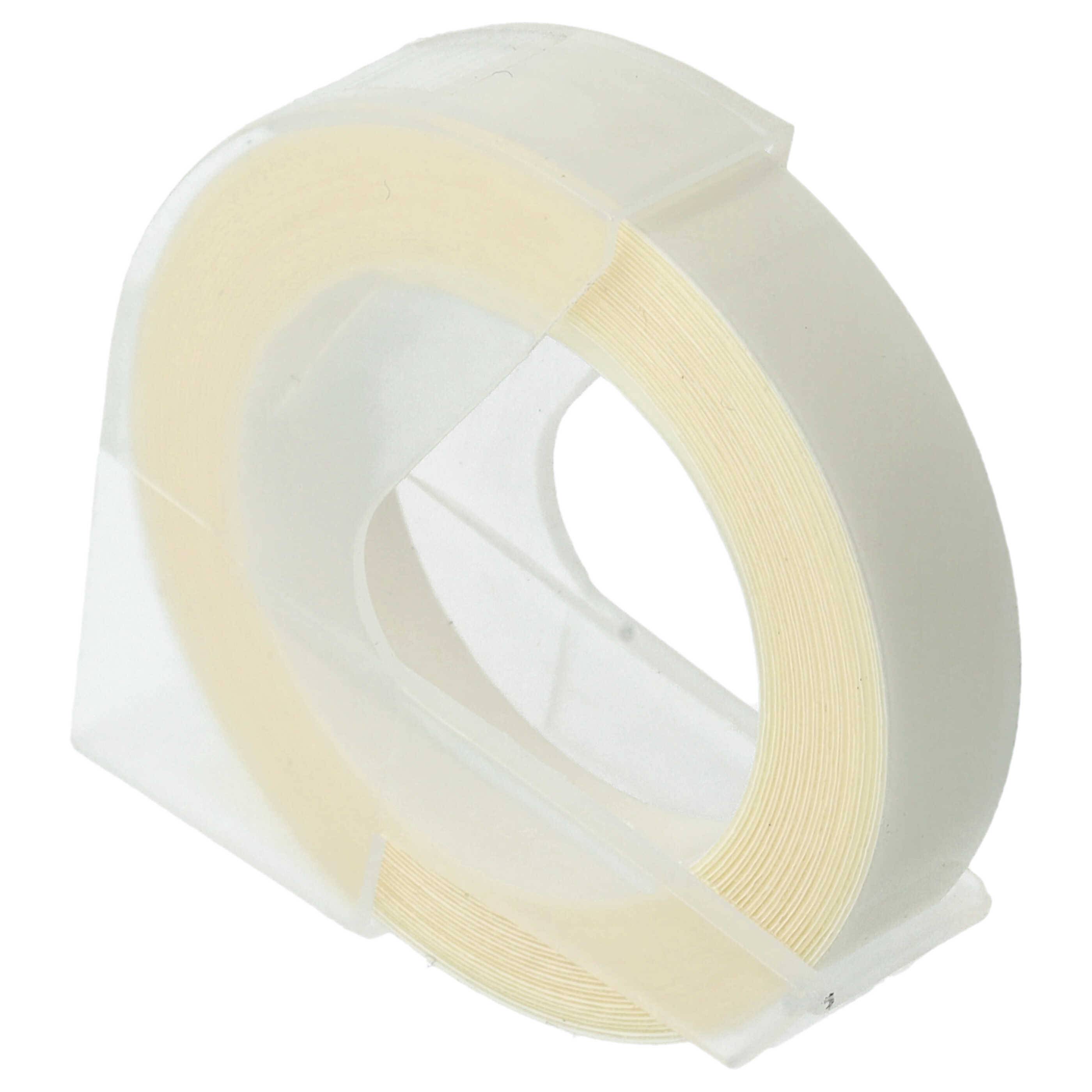 vhbw 3D Prägeband-Schriftband-Kassette kompatibel mit Dymo Junior Embosser Home S0717900 Etiketten-Drucker 3m x 9mm Weiß auf Transparent