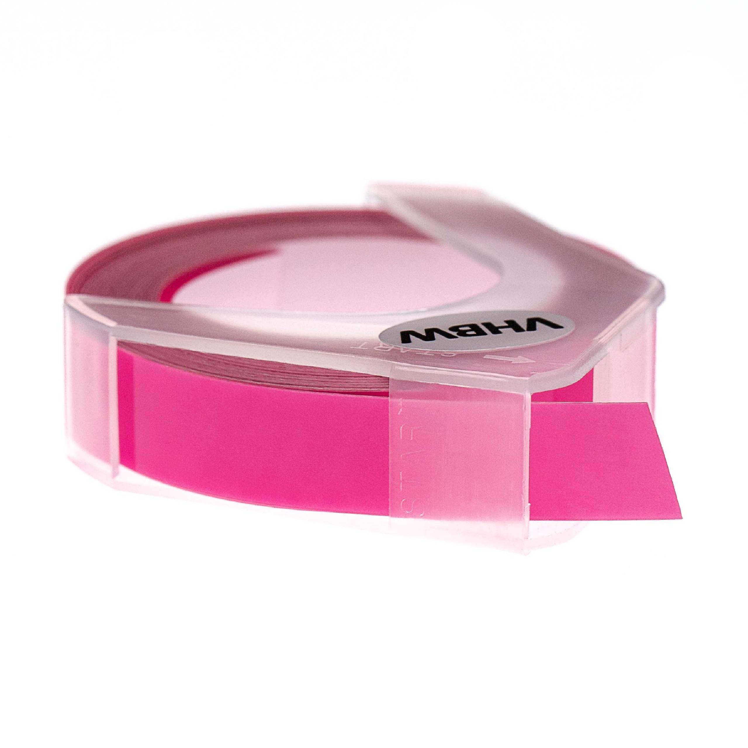vhbw 3D Prägeband-Schriftband-Kassette kompatibel mit Dymo Label Buddy 20008, Mini, Maxi 1755 Etiketten-Drucker 3m x 9mm Weiß auf Neon-Pink