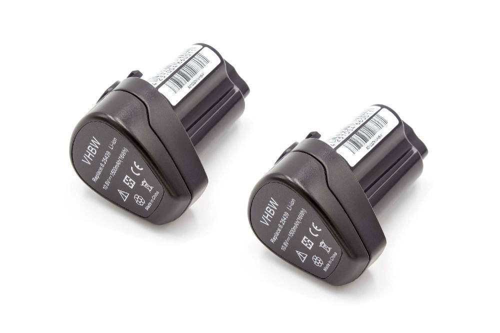 vhbw 2x Akku kompatibel mit Metabo KPA 10.8 400, PowerImpact 12, KPA 10.8, KPA 10.8 600 Werkzeug (1500 mAh, Li-Ion, 10,8 V)