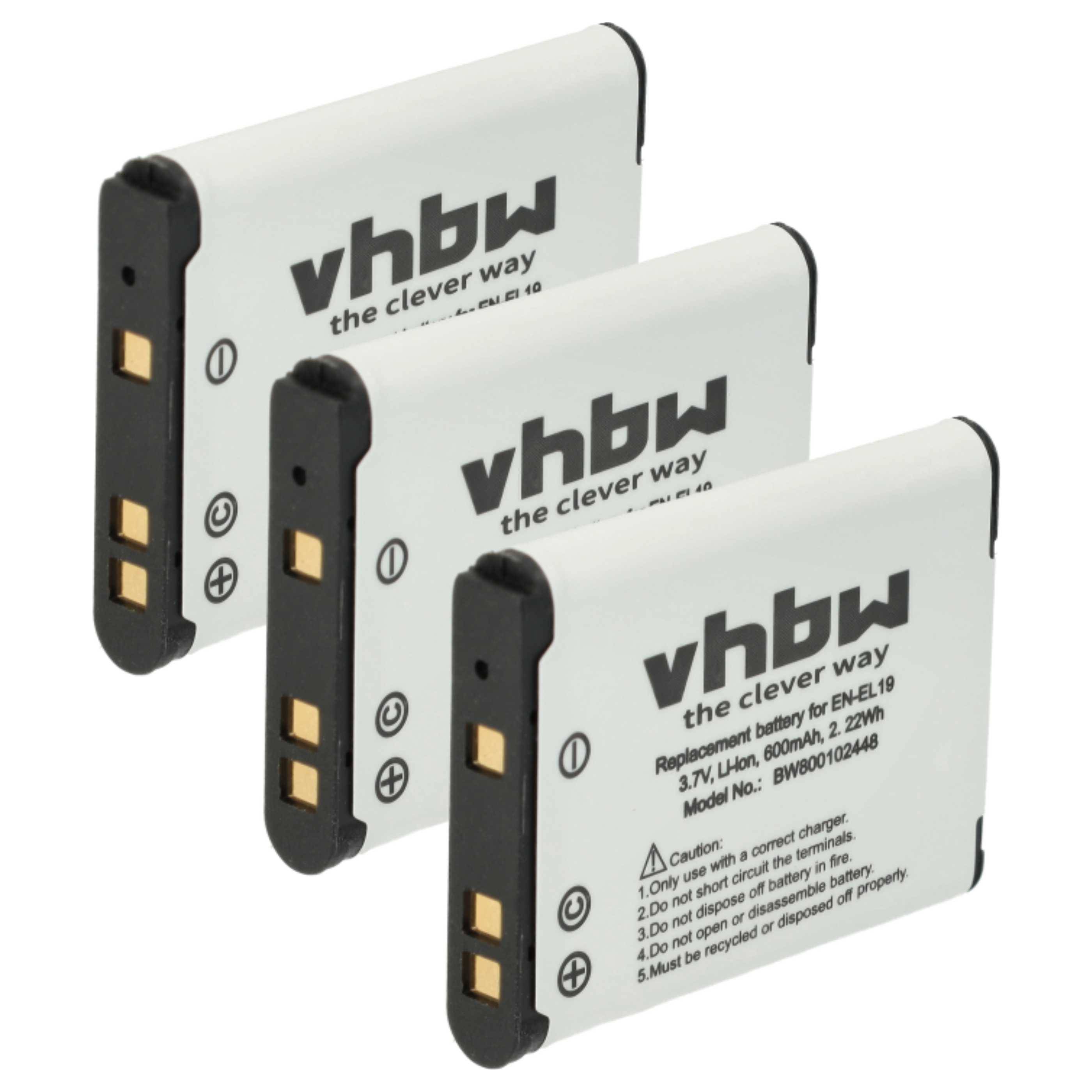 vhbw 3x Akku kompatibel mit Nikon Coolpix S4100, S4200, S4150, S5200, S6400, S4300, S5300, S6600, S6500 Kamera (600 mAh, 3,7 V, Li-Ion)