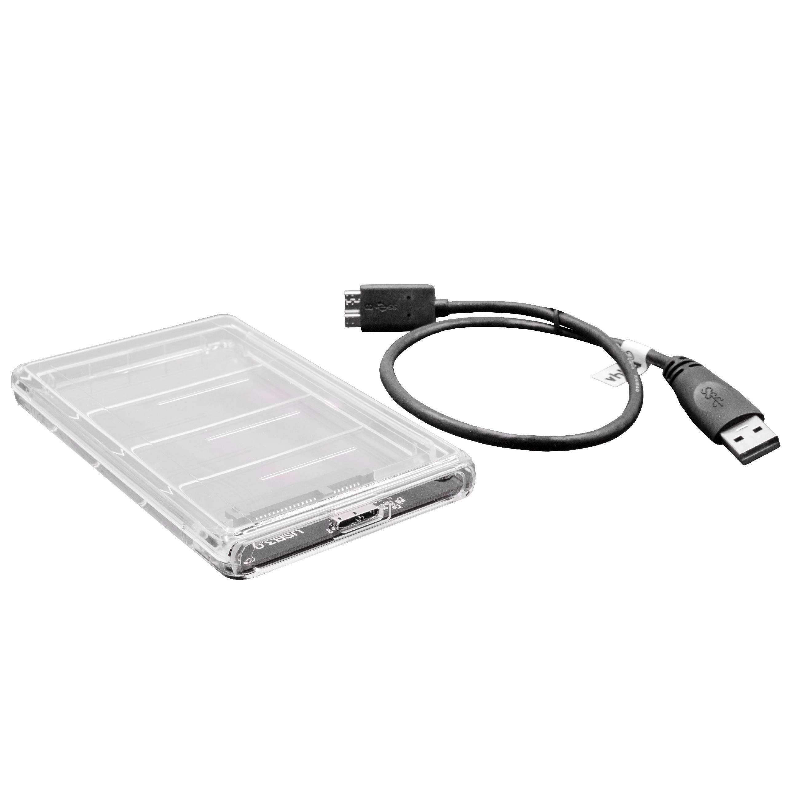 vhbw SATA III zu USB 3.0 Adapter, Anschlusskabel für 2'5" HDD, SSD Festplatten - Festplattenkabel, Plug & Play Fähig, mit Gehäuse, Transparent