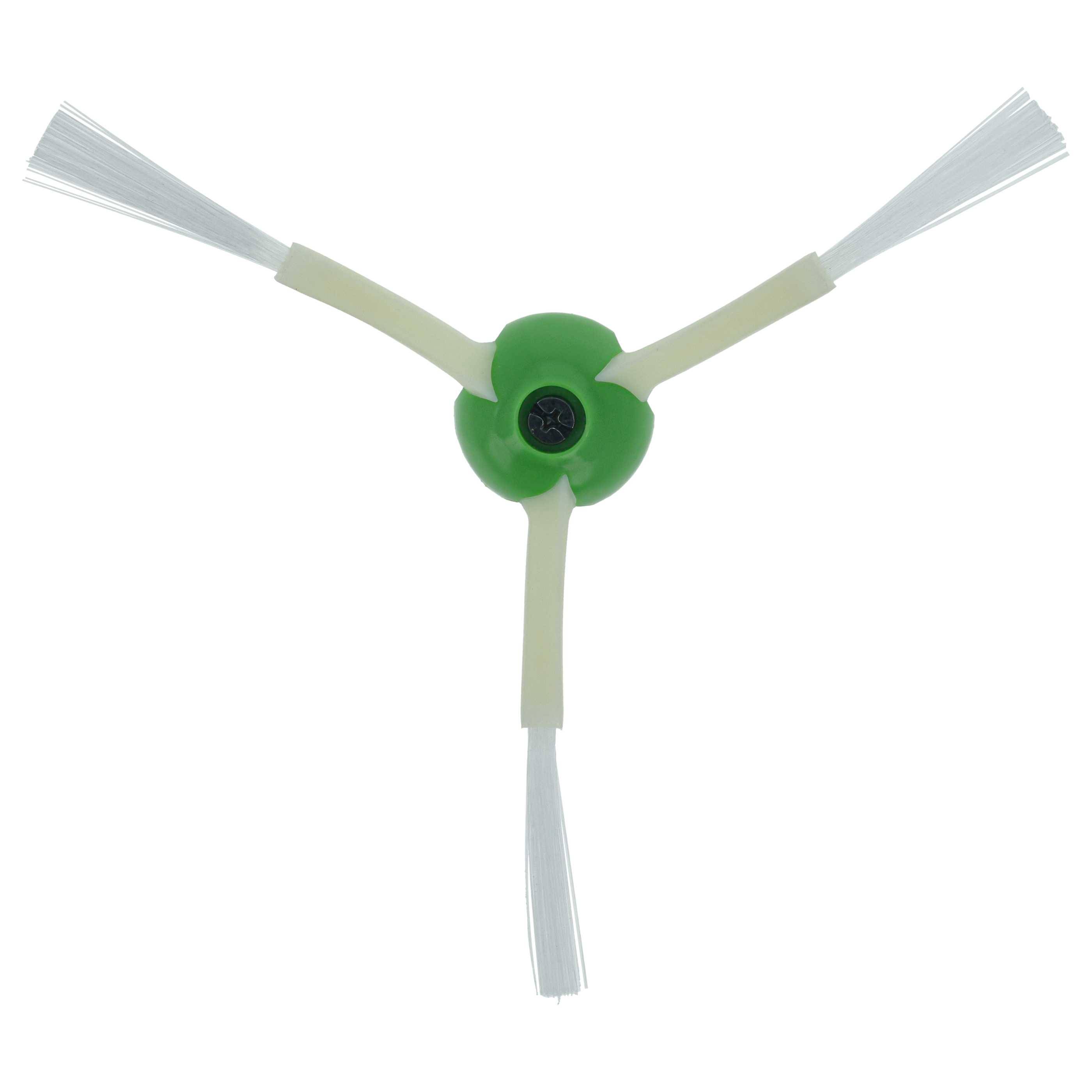 Grüne dreiarmige robotische oder bürstenartige Komponente mit weißen Borstespitzen auf einfachem Hintergrund.