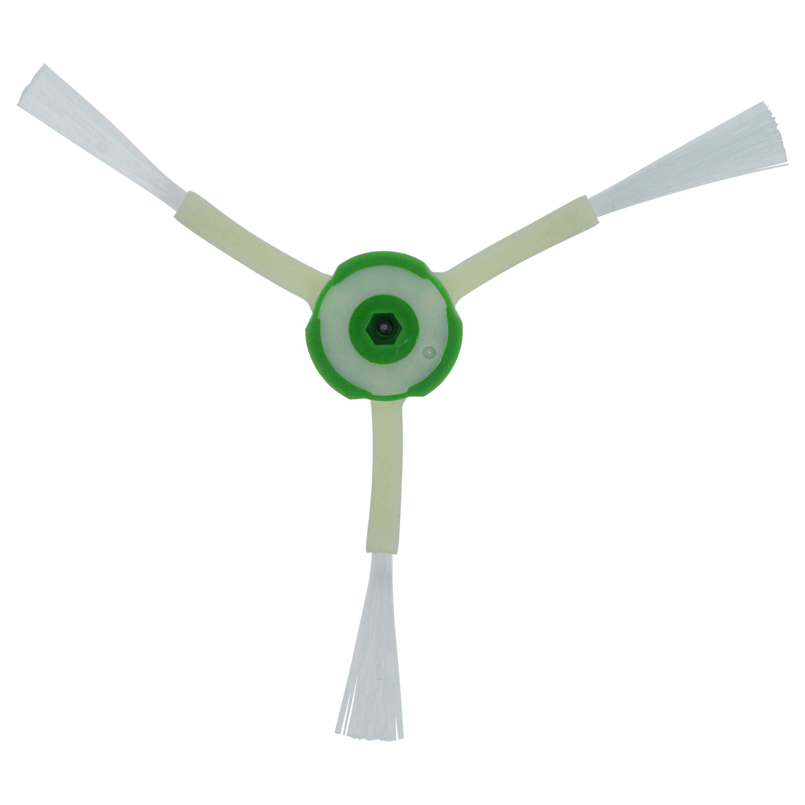 Eine Dreifachbürste mit grünem Zentrum und drei weißen Borsten, wahrscheinlich für Reinigungs- oder Saugzwecke verwendet.