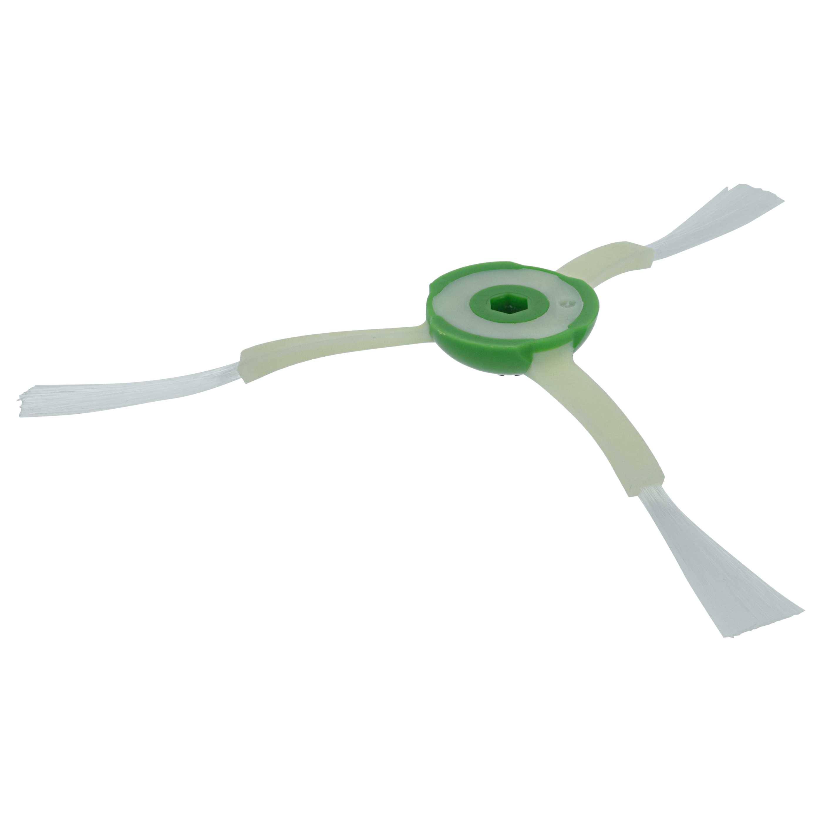 Eine Ersatz-Seitenbürste für einen Staubsaugerroboter mit drei Borsten, die an einem zentralen runden Nabe befestigt sind.