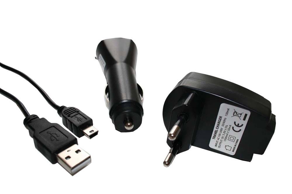 vhbw Ladezubehör Set kompatibel mit Garmin Nüvi 660, 670, 750TFM, 760TFM Navi - KFZ-Ladeadapter, Netz-Adapter, 2-in-1 USB-Datenkabel / Ladekabel