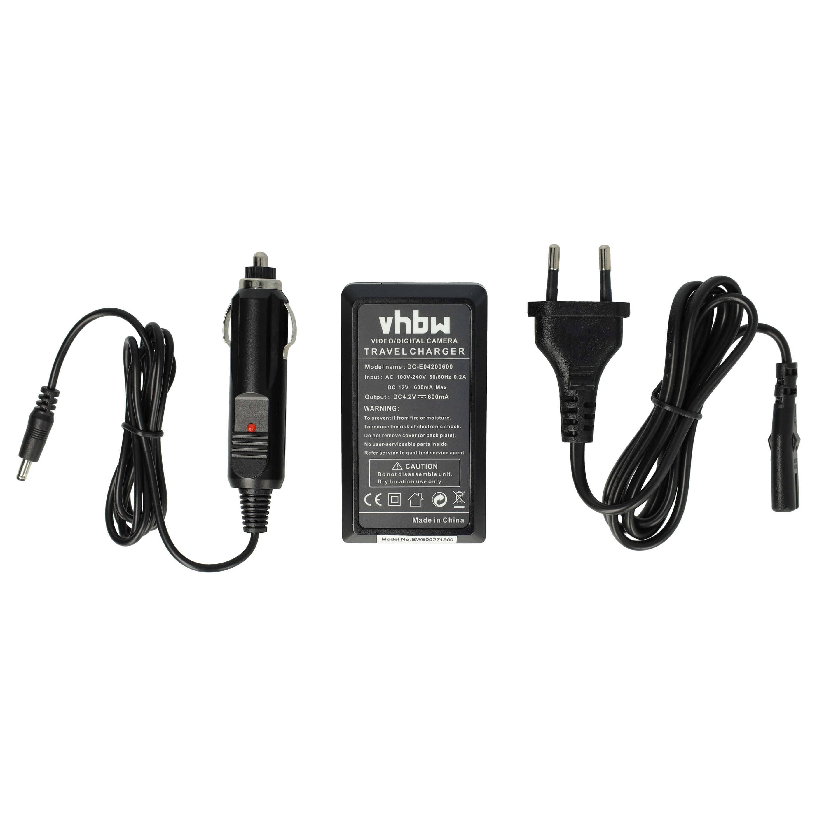 vhbw Ladegerät kompatibel mit Ricoh Caplio RR1 Kamera Camcorder/Akku - Ladeschale, Kfz-Adapter, Ladestandsanzeige, 4,2 V