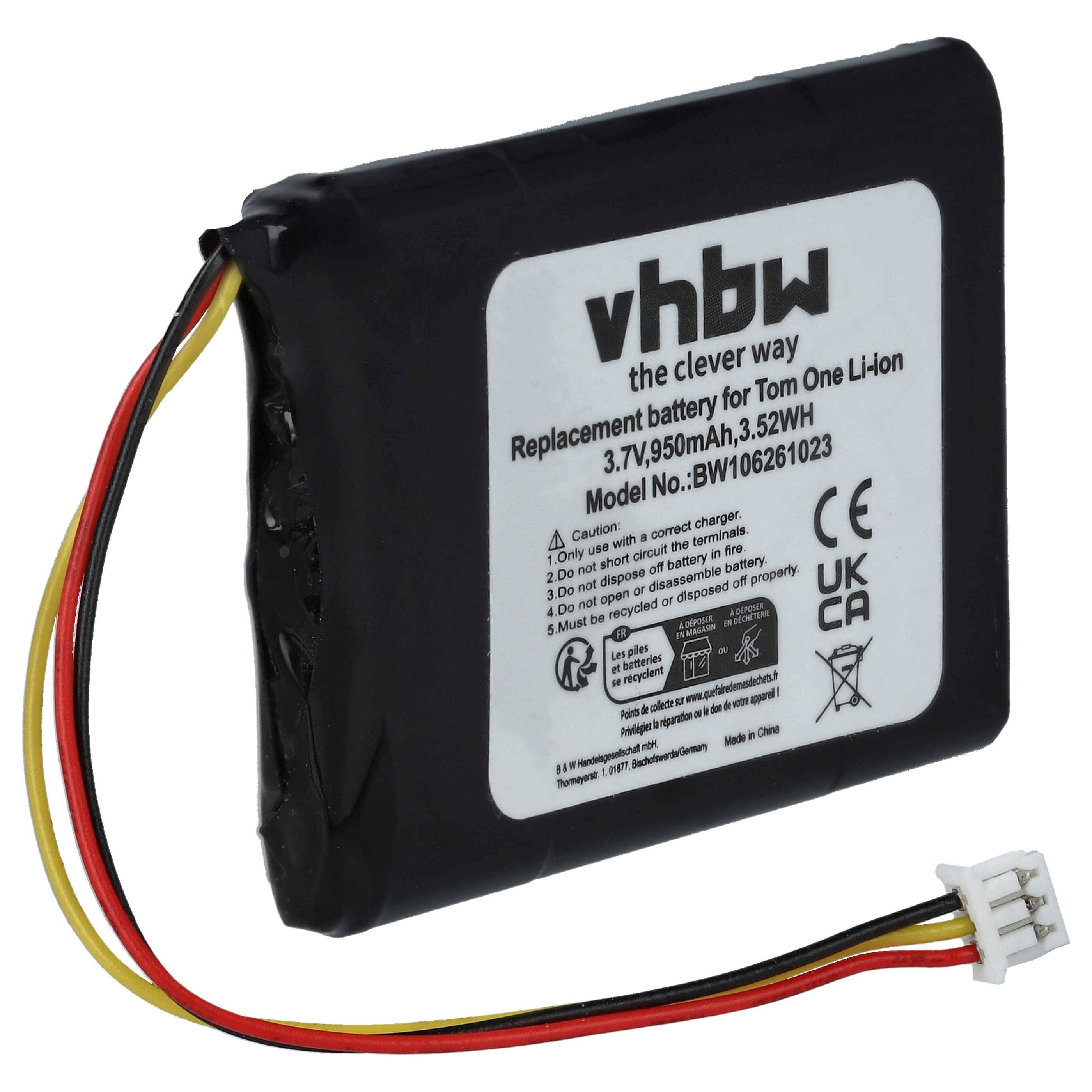 vhbw Akku kompatibel mit TomTom One 4K00.100, 4N00.004, 3rd Edition DACH, 4N00.004.2 GPS Navigation Navi (950 mAh, 3,7 V, Li-Ion)
